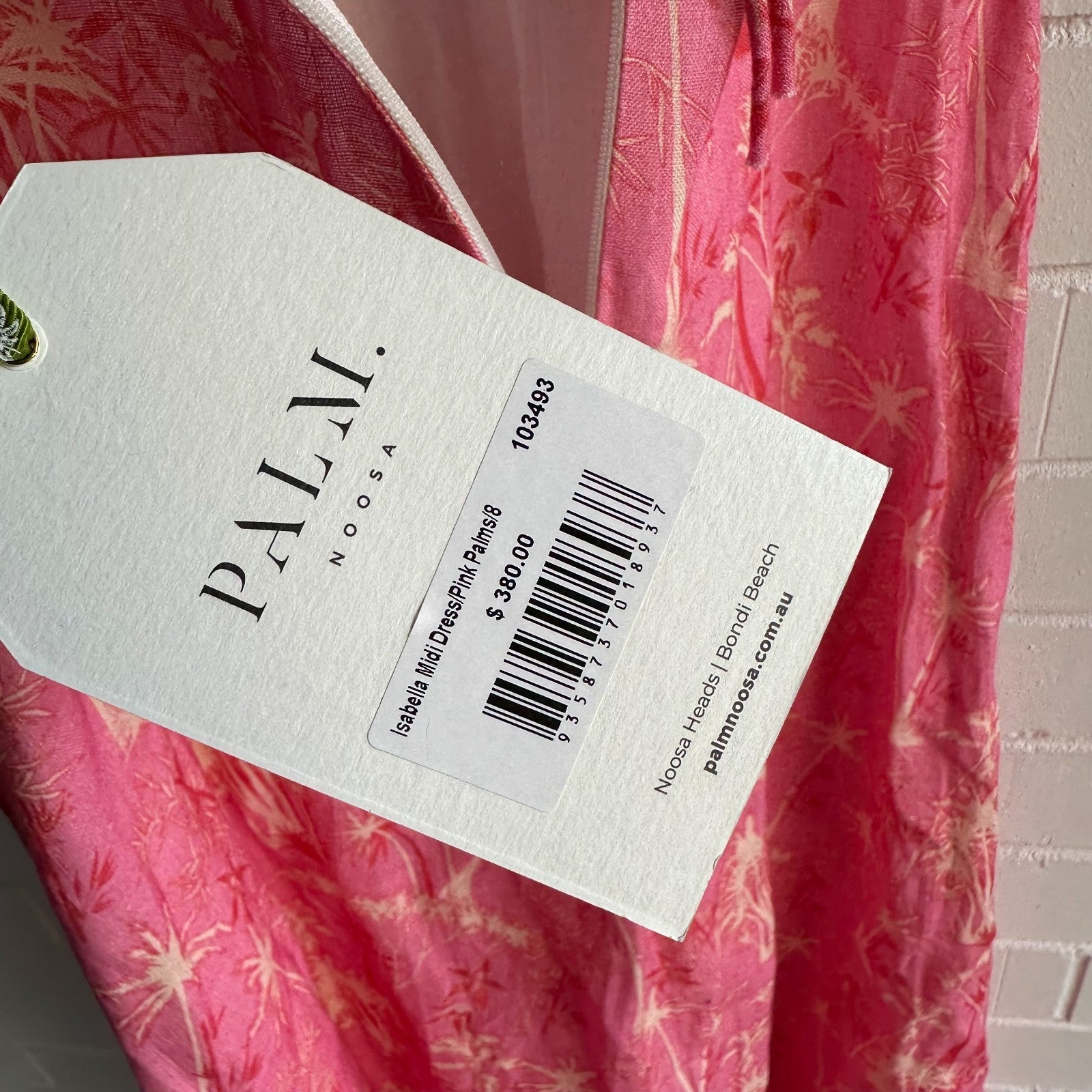 PALM NOOSA Isabella Halter Midi Dress AU8 Pink Palms Linen Resort BNWT