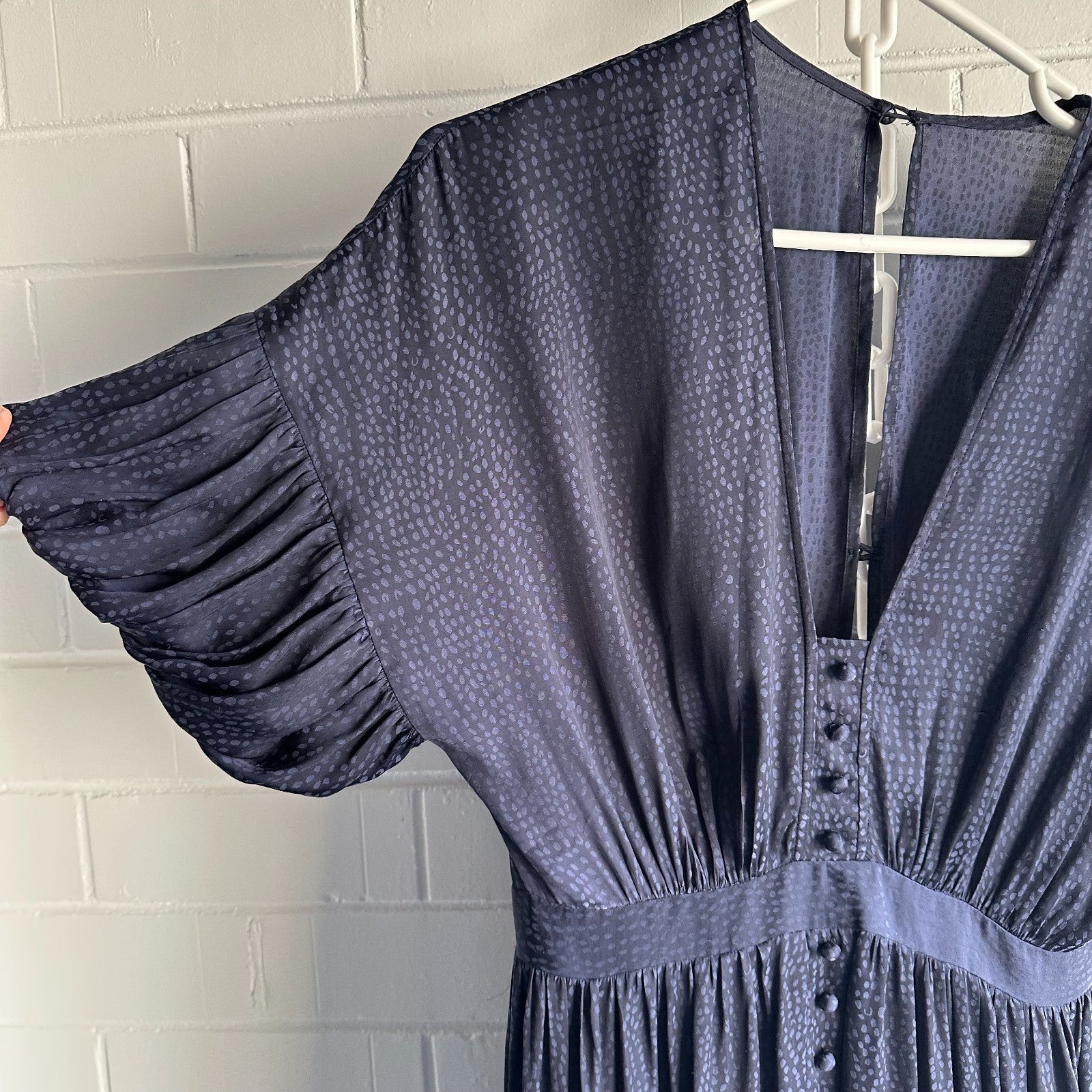 SHEIKE Liberty Navy Midi Tea Dress AU10 Dot Jacquard