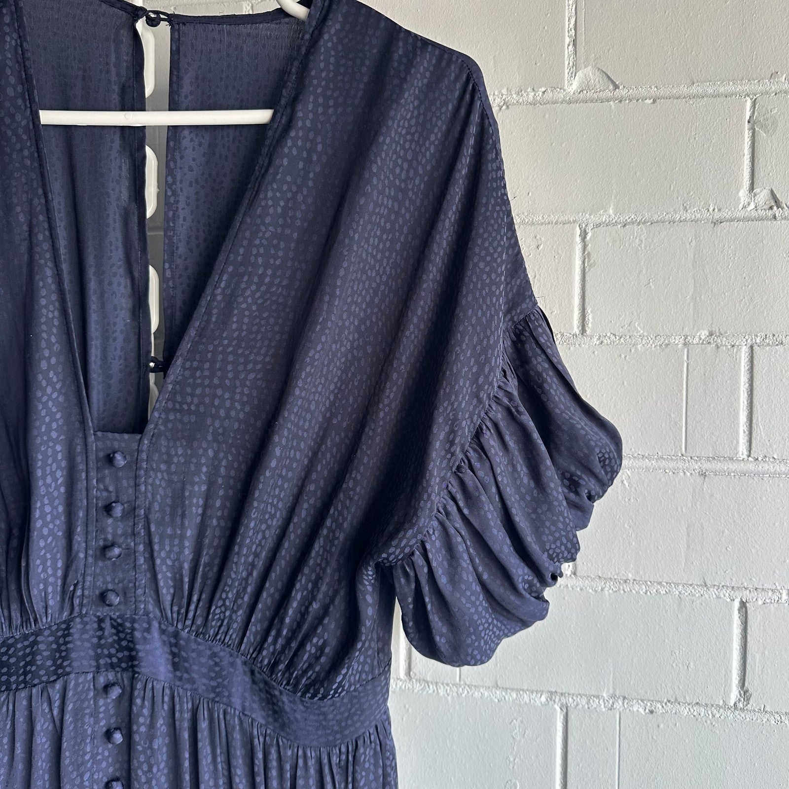 SHEIKE Liberty Navy Midi Tea Dress AU10 Dot Jacquard