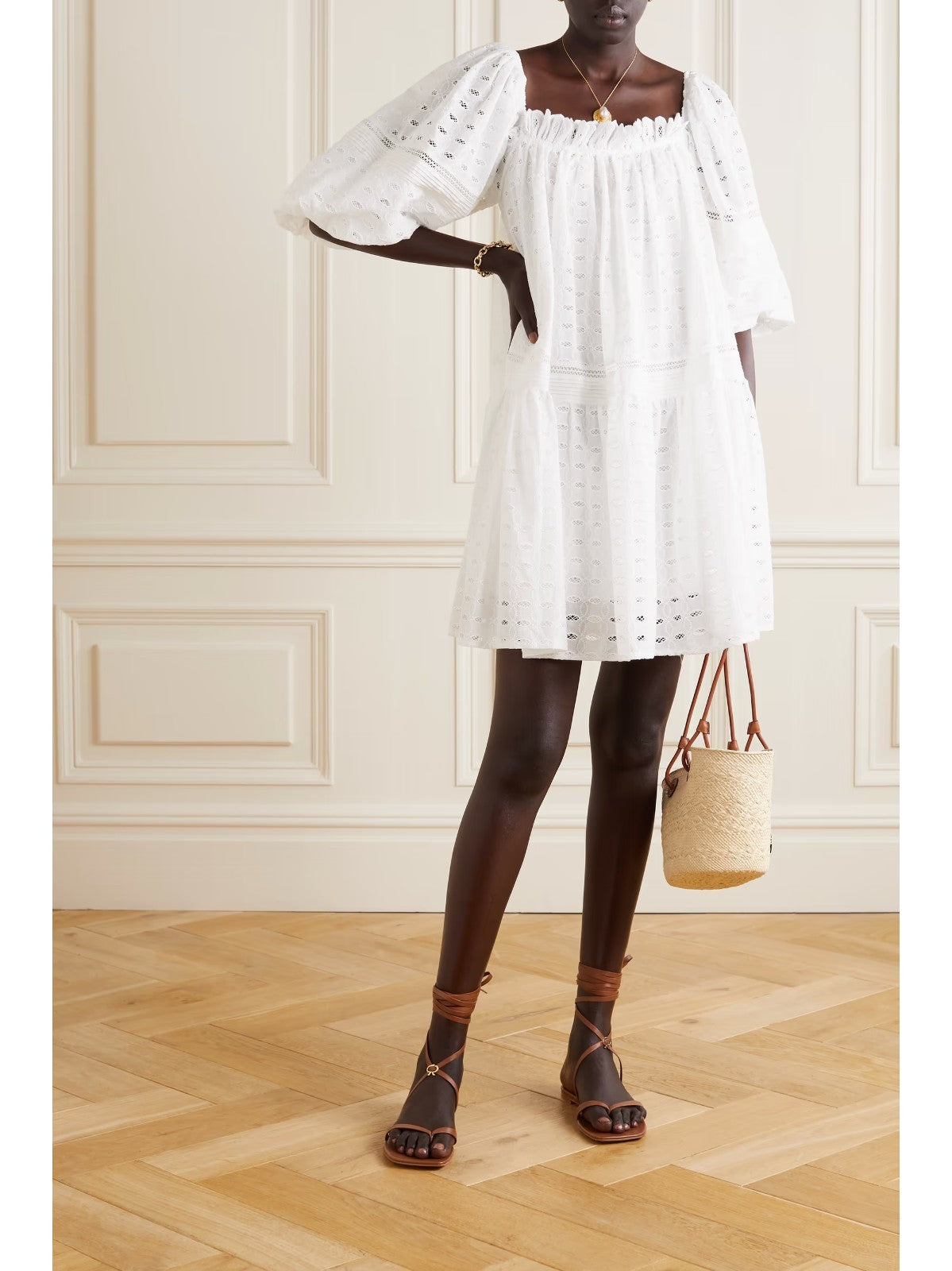 LUG VON SIGA Amy Broderie Anglaise Cotton-blend mini Dress Size 38 AU10 US6