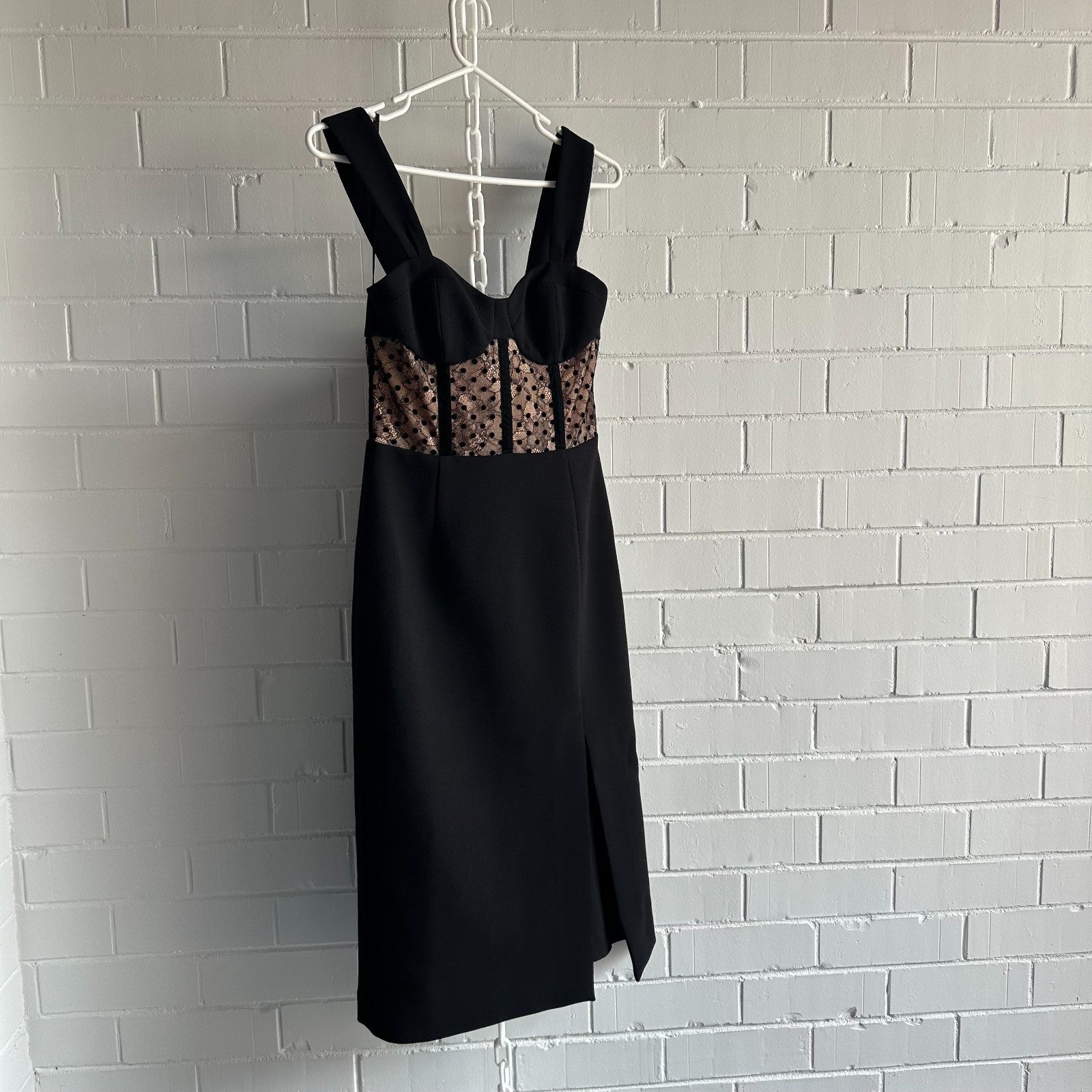 REBECCA VALLANCE Teigan Midi Dress AU10 US6 Bustier Naked look Black/Nude BNWT