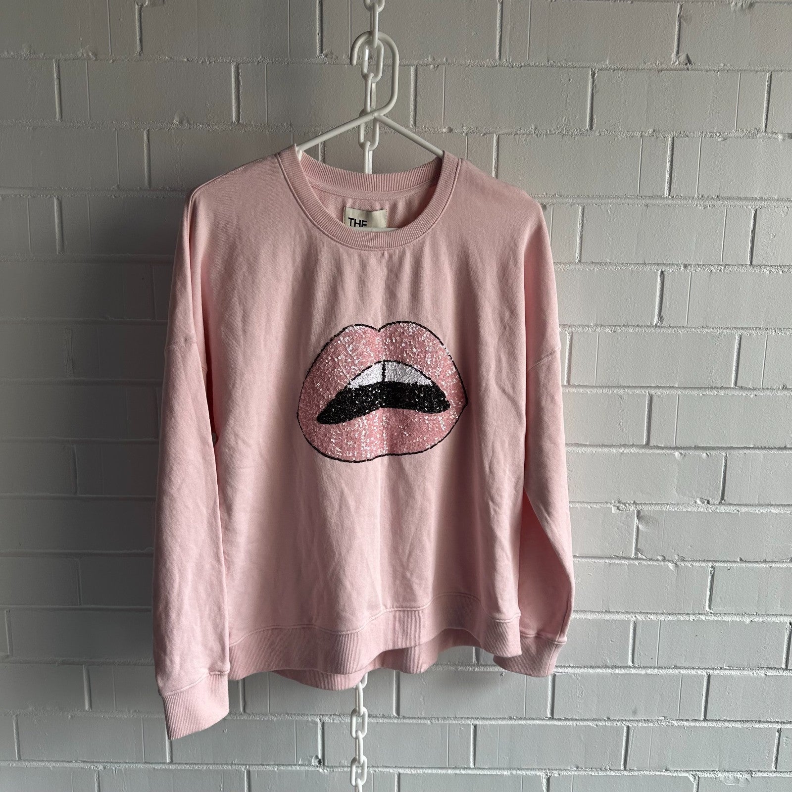 THE OTHERS Sequin lips Slouchy sweater Size 3 Medium dusty pink BNWT