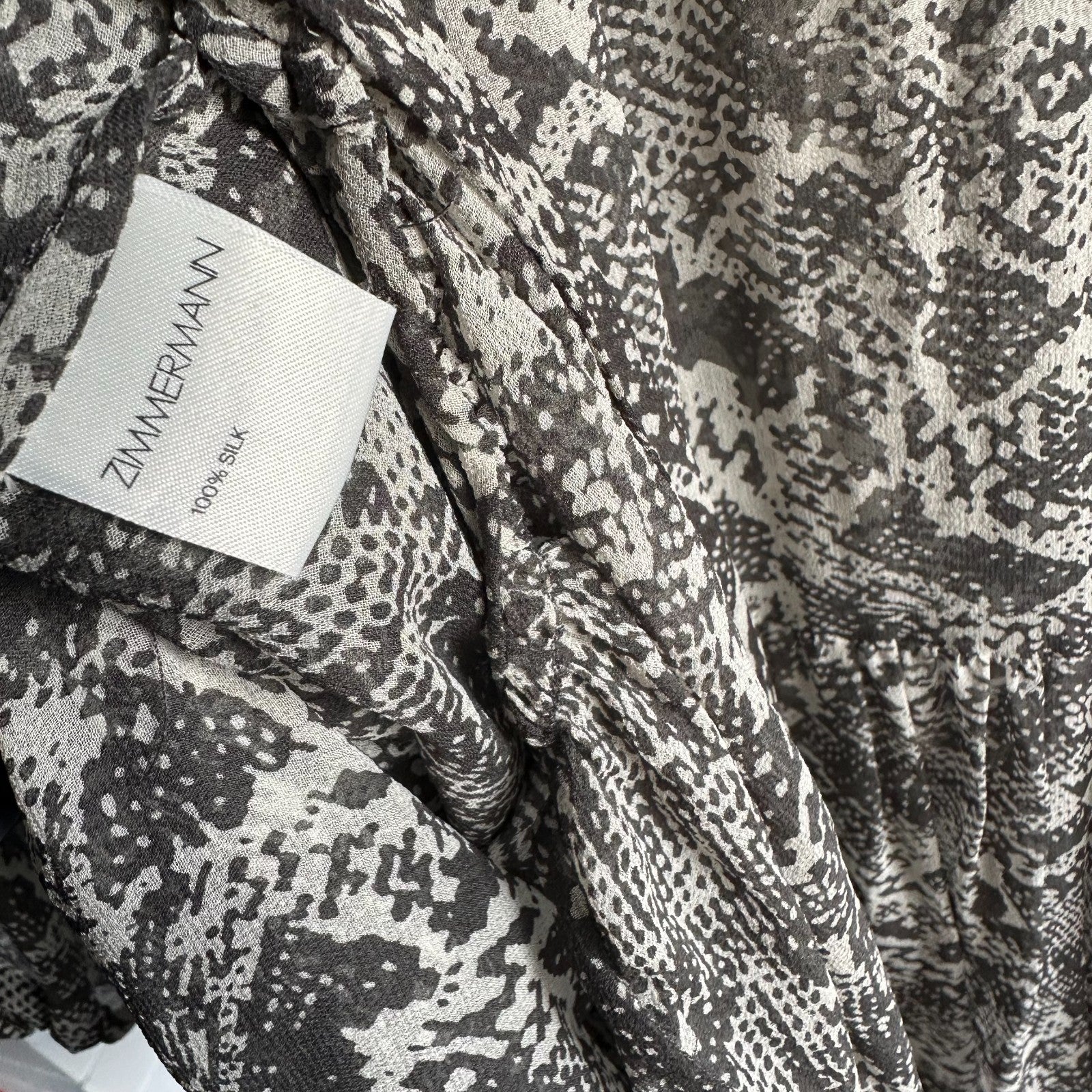 ZIMMERMANN Gemma Snakeskin Print Assymmetric Midi Maxi Dress Size1 AU8-10 Silk
