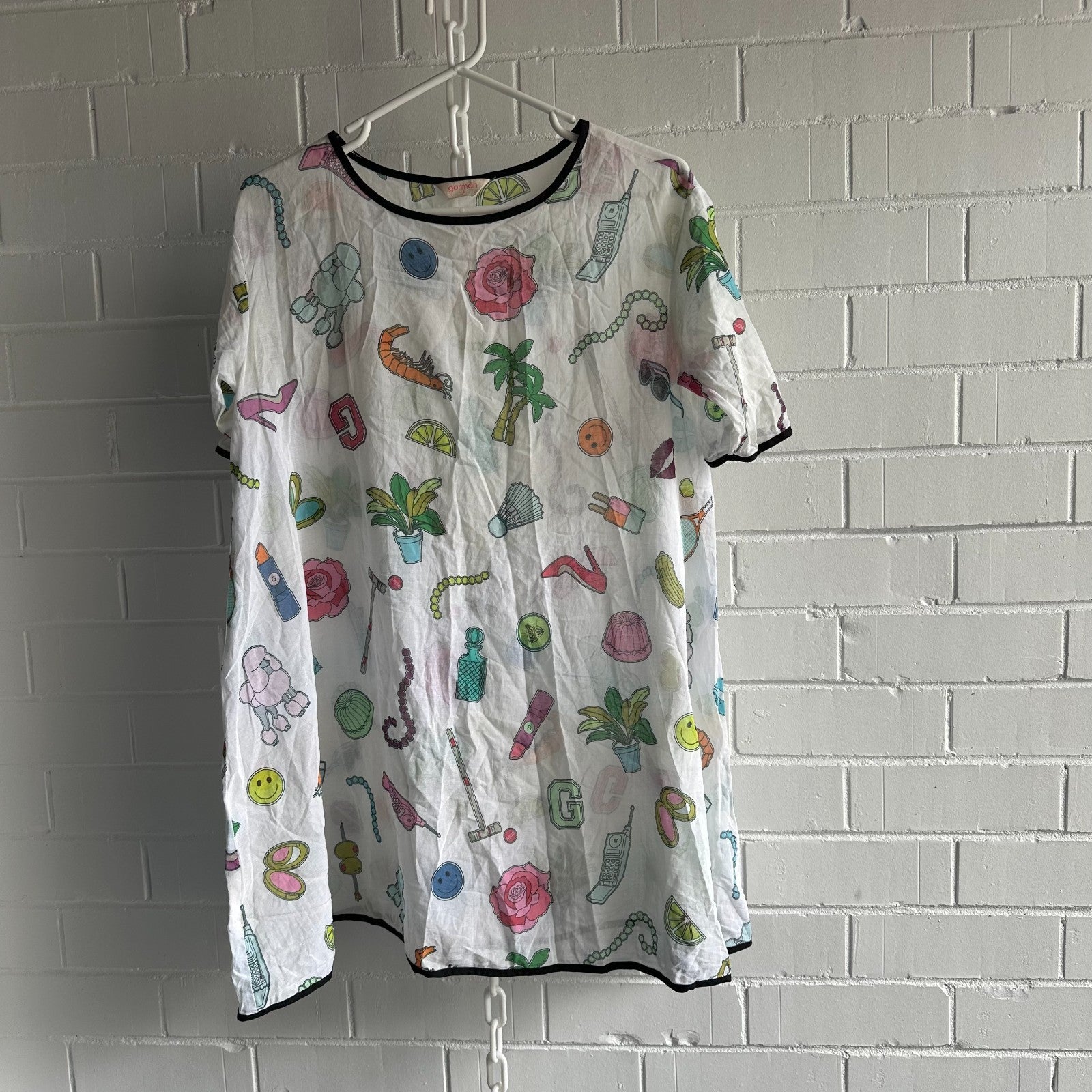 GORMAN Garden Party T Shirt Dress Size S Playful Vacation Short Sleeve