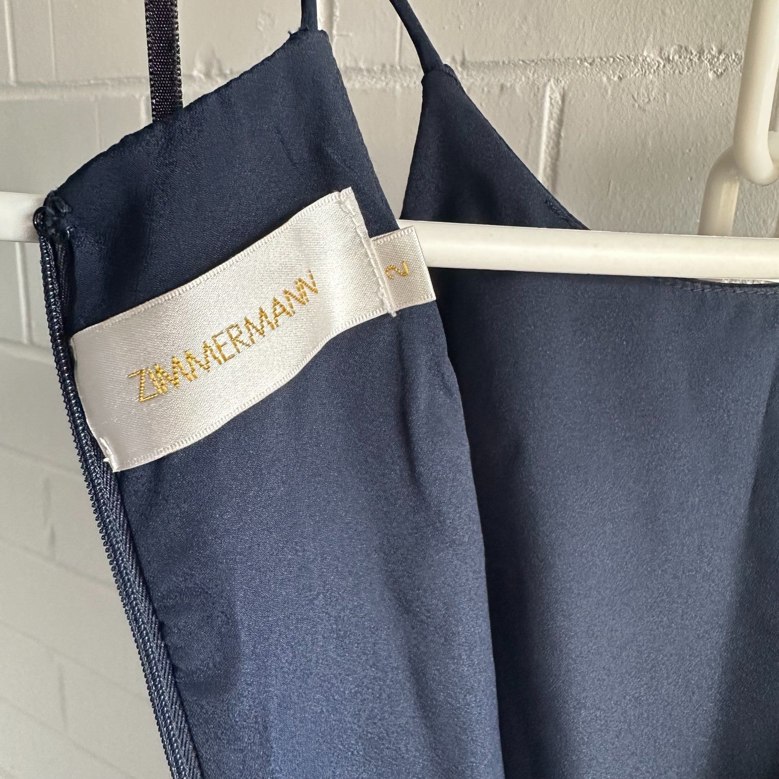 ZIMMERMANN Silk Ray Short Dress Size 2 AU12 Navy Tuck detail Halter neck