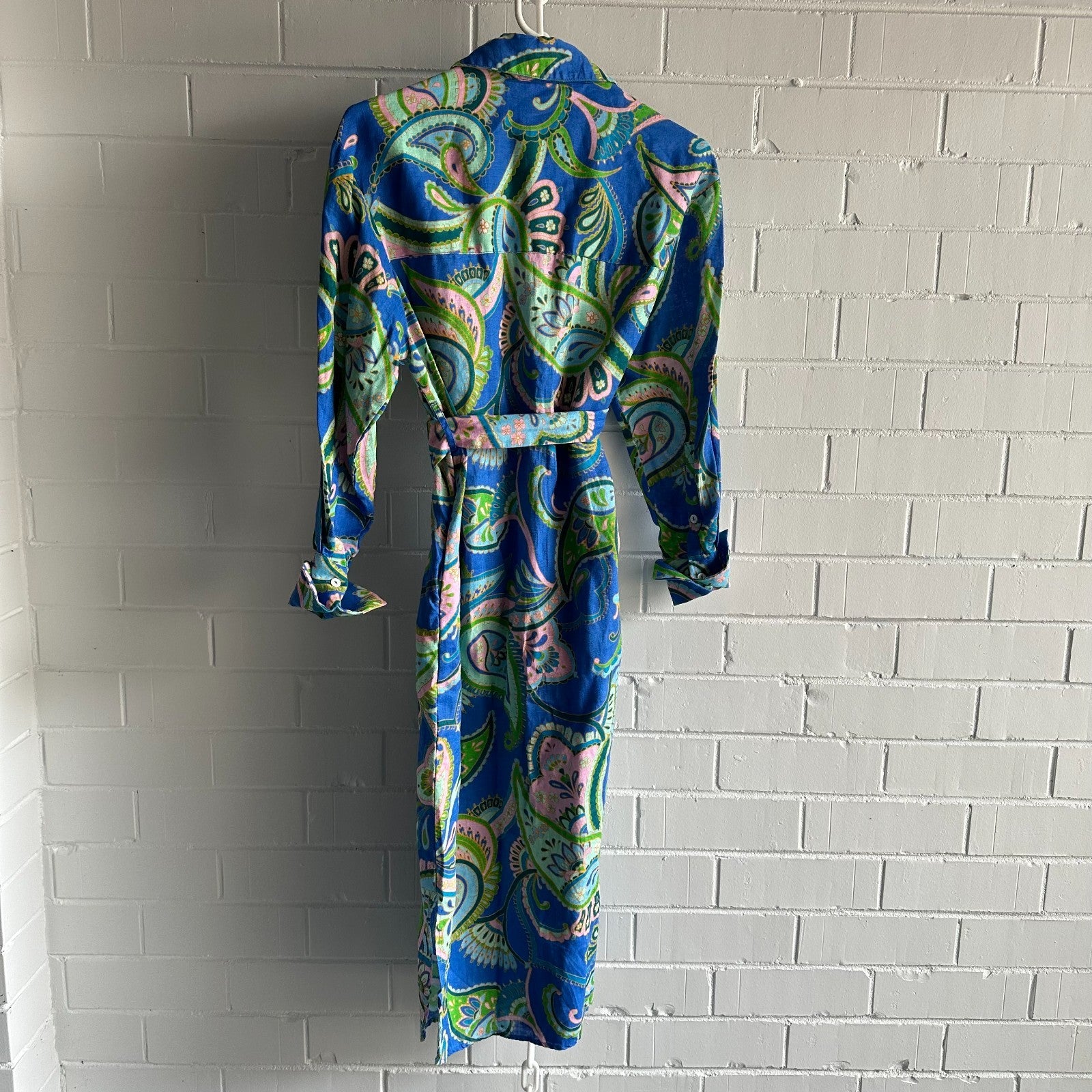 SHEIKE Balearic Sea Linen Midi Shirtdress AU8 US4 Paisley Long sleeved Blue