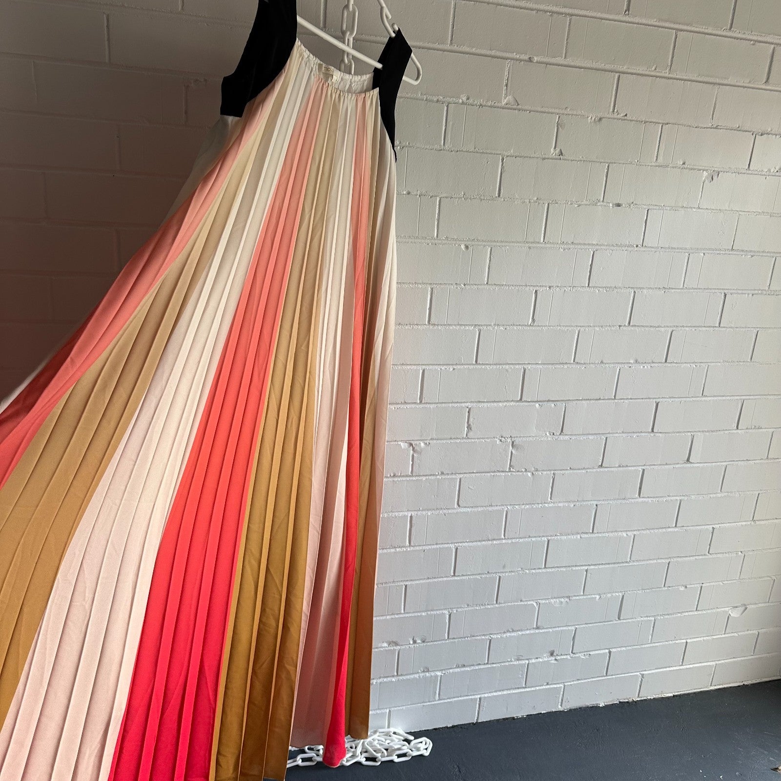 MAJE Runina Ombré Pleated Maxi Dress Size 1 AU8 Multicolour stripe