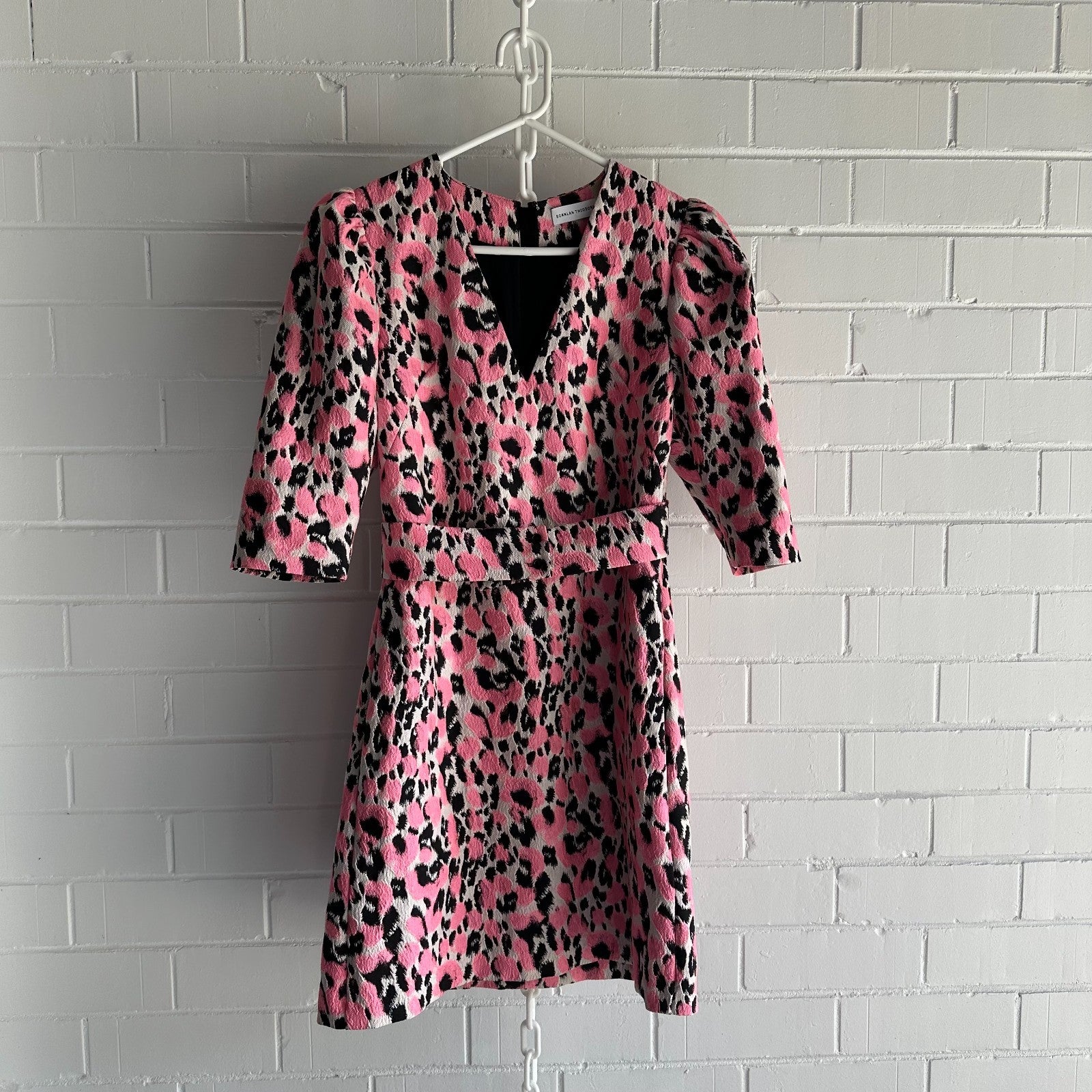 SCANLAN THEODORE Leopard Brocade Mini Shift Dress Size AU8 US4 Short sleeve Part