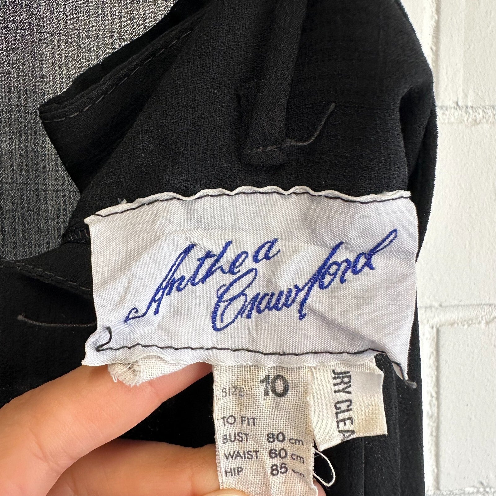 VINTAGE ANTHEA CRAWFORD Semi sheer Dress Sz S Metallic long sleeved Black Pleat
