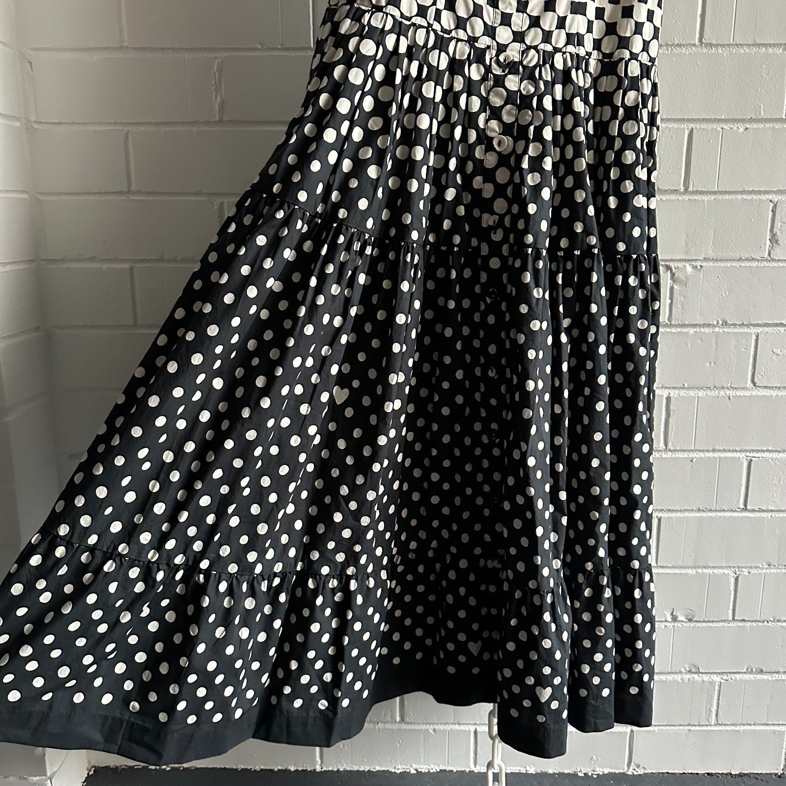 CARA CARA NYC Margarita Midi Dress AU14 US10 Monochromatic Cotton Polka dot