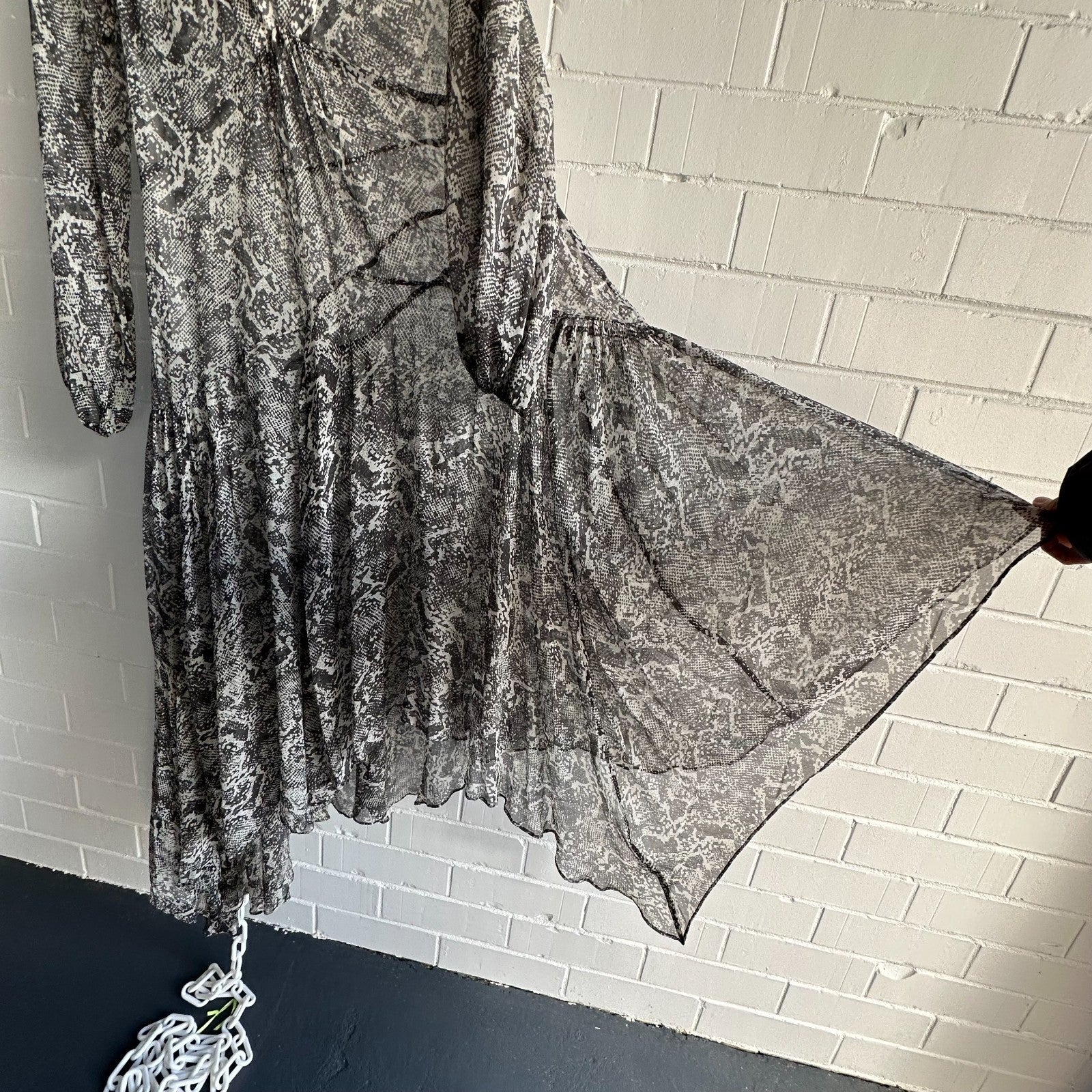 ZIMMERMANN Gemma Snakeskin Print Assymmetric Midi Maxi Dress Size1 AU8-10 Silk