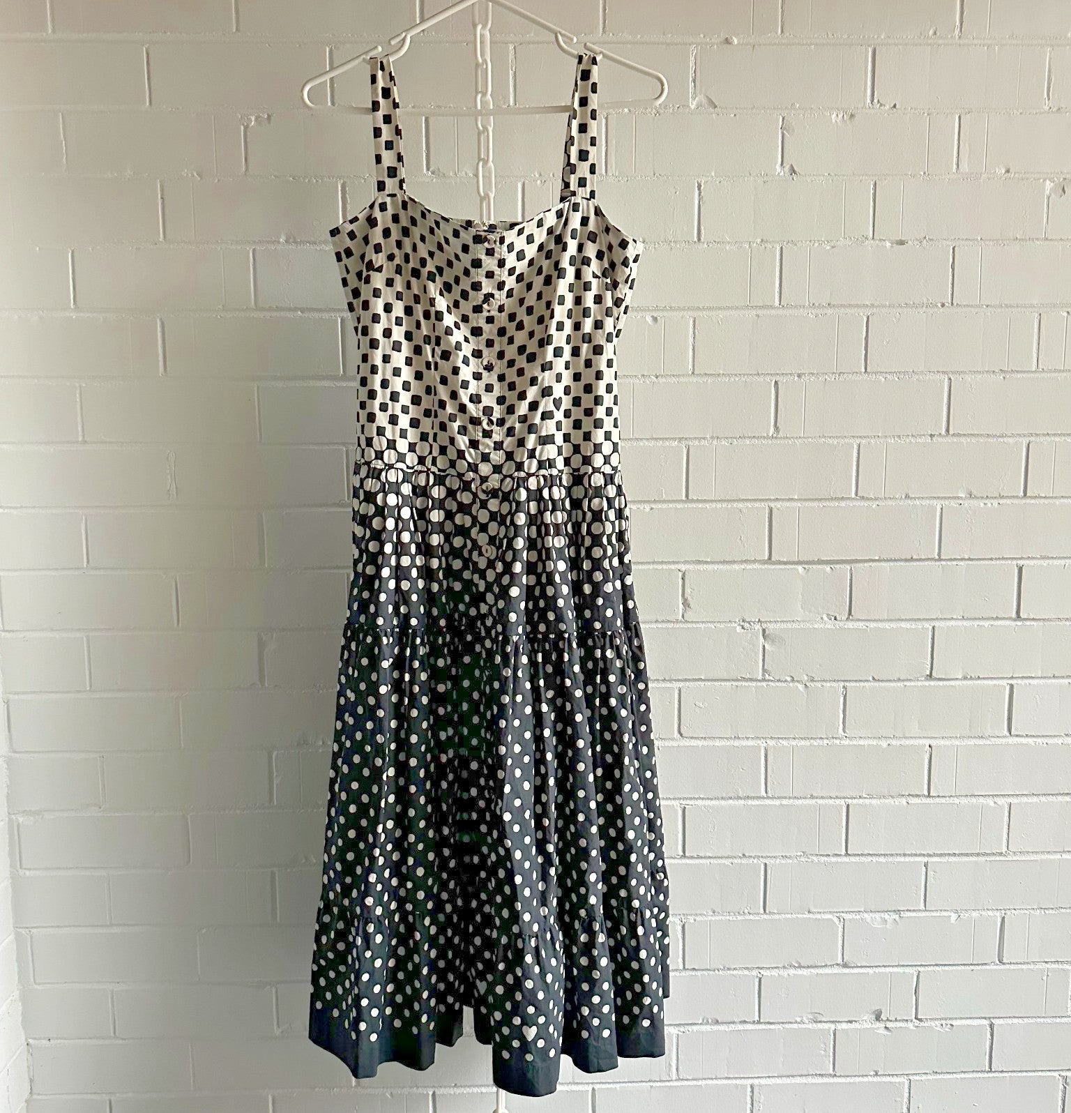 CARA CARA NYC Margarita Midi Dress AU14 US10 Monochromatic Cotton Polka dot