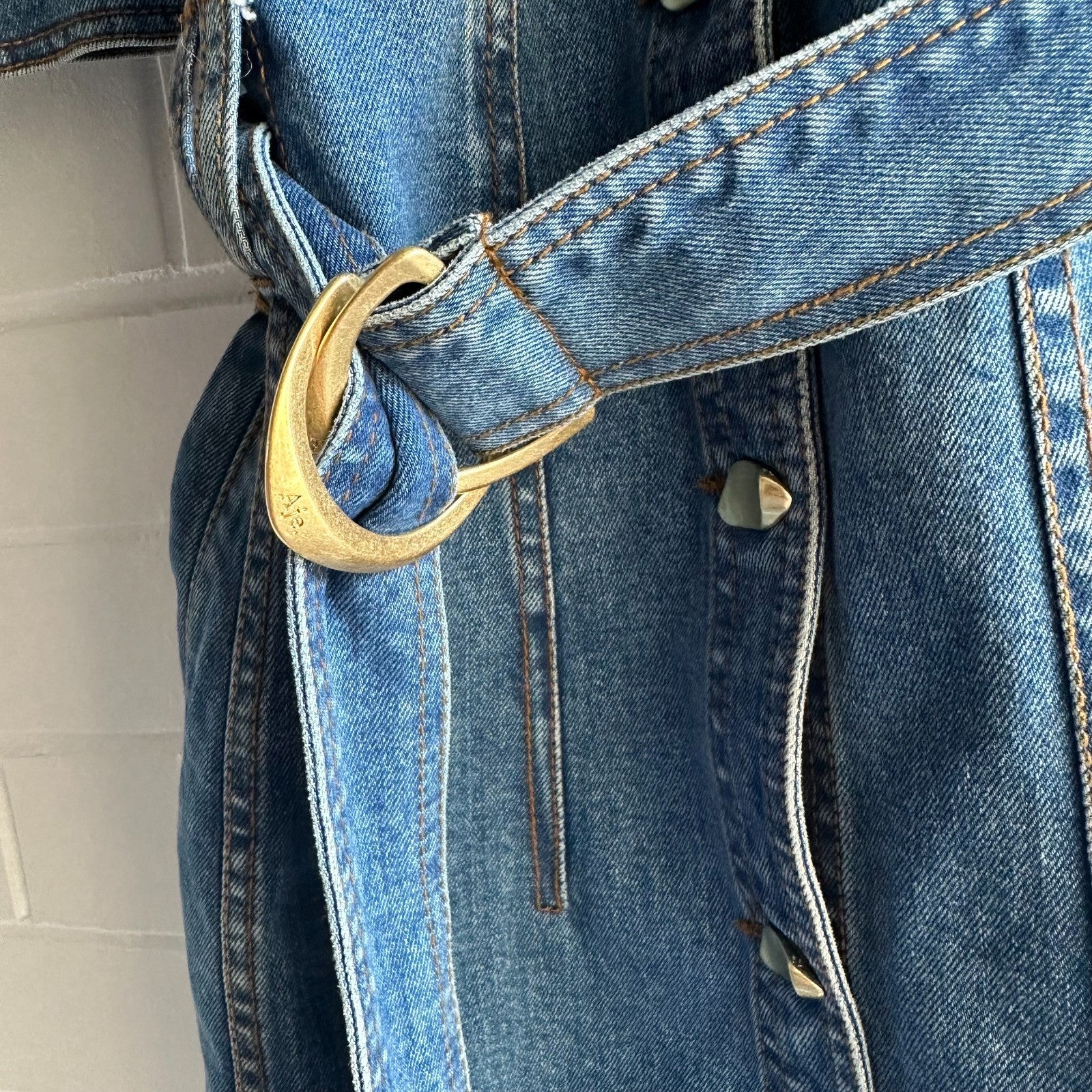 AJE Adriana Puff Sleeve Denim Mini Shirt Dress AU8 90's Blue