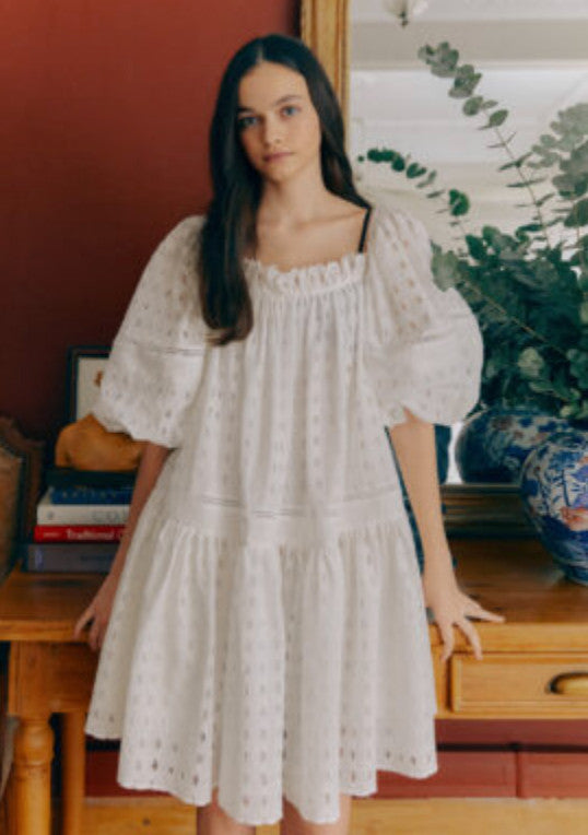 LUG VON SIGA Amy Broderie Anglaise Cotton-blend mini Dress Size 38 AU10 US6