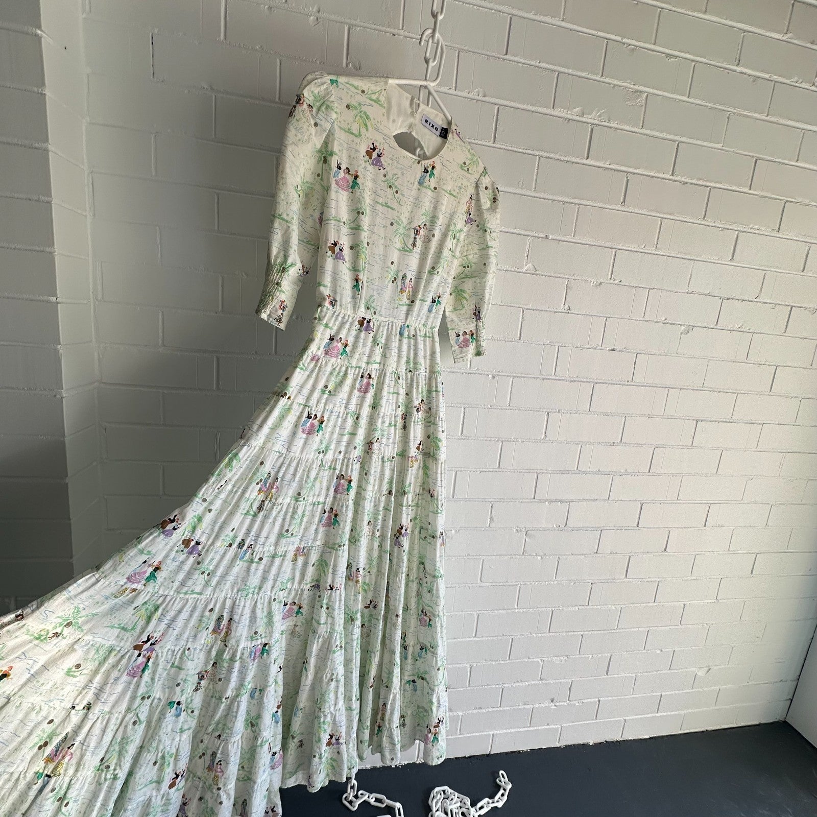 RIXO X LIBERTY Mallorca Dance Motif Agyness Cutout Maxi Dress XS AU8 Vacation