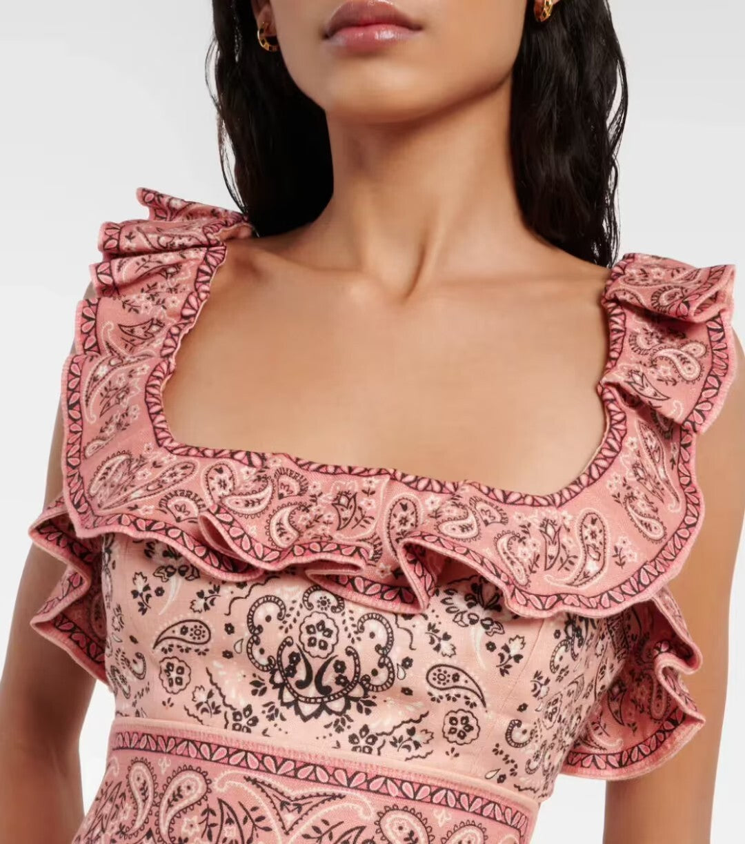 ZIMMERMANN Matchmaker Frilled Midi Dress Pink Bandana Sz 2 AU10 US6Linen