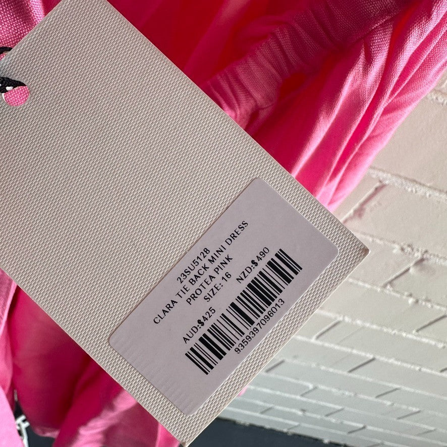 AJE Clara Tie Back Linen Blend Mini Dress AU16 Protea Pink