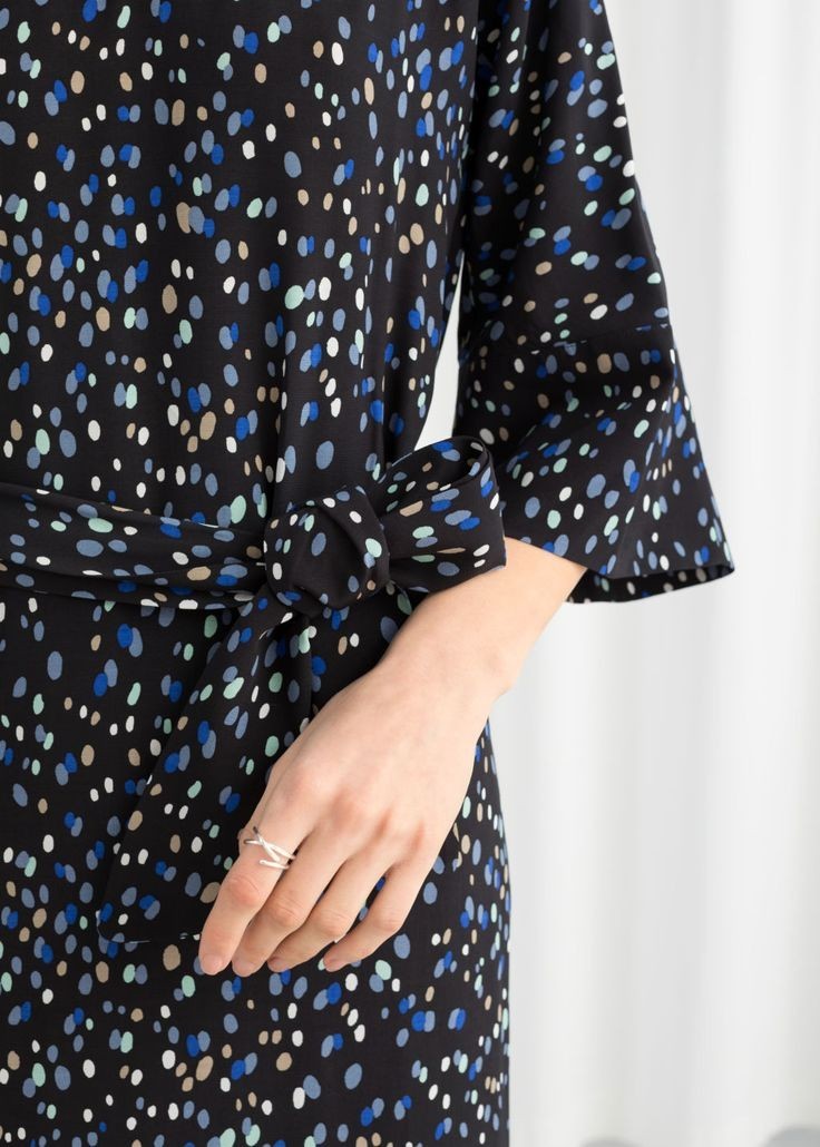 & OTHER STORIES Midi Tunic Dress with tie Size 42 AU14 US10 Black Polka Dot