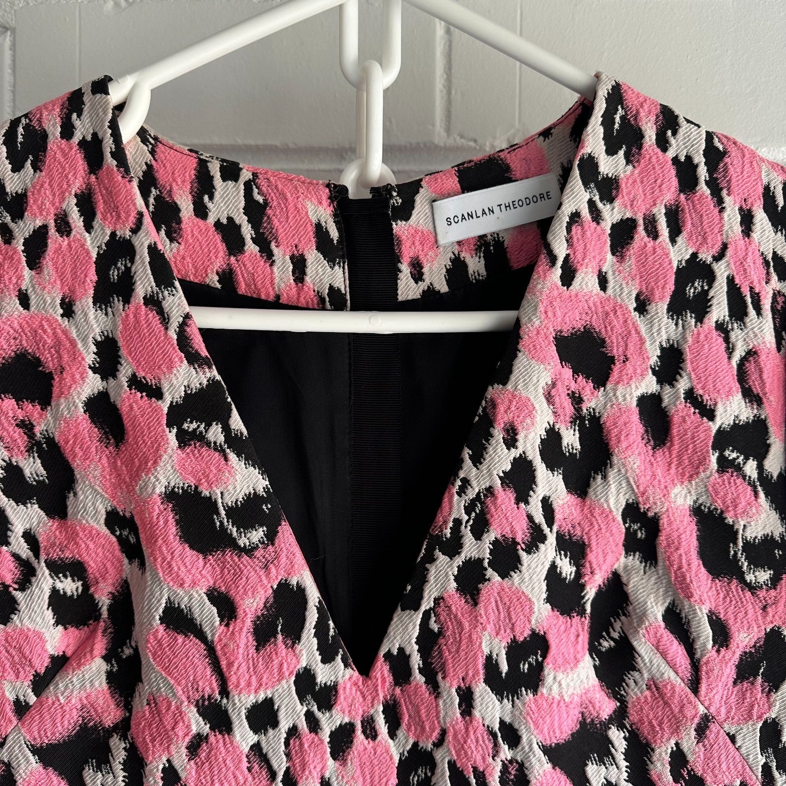 SCANLAN THEODORE Leopard Brocade Mini Shift Dress Size AU8 US4 Short sleeve Part