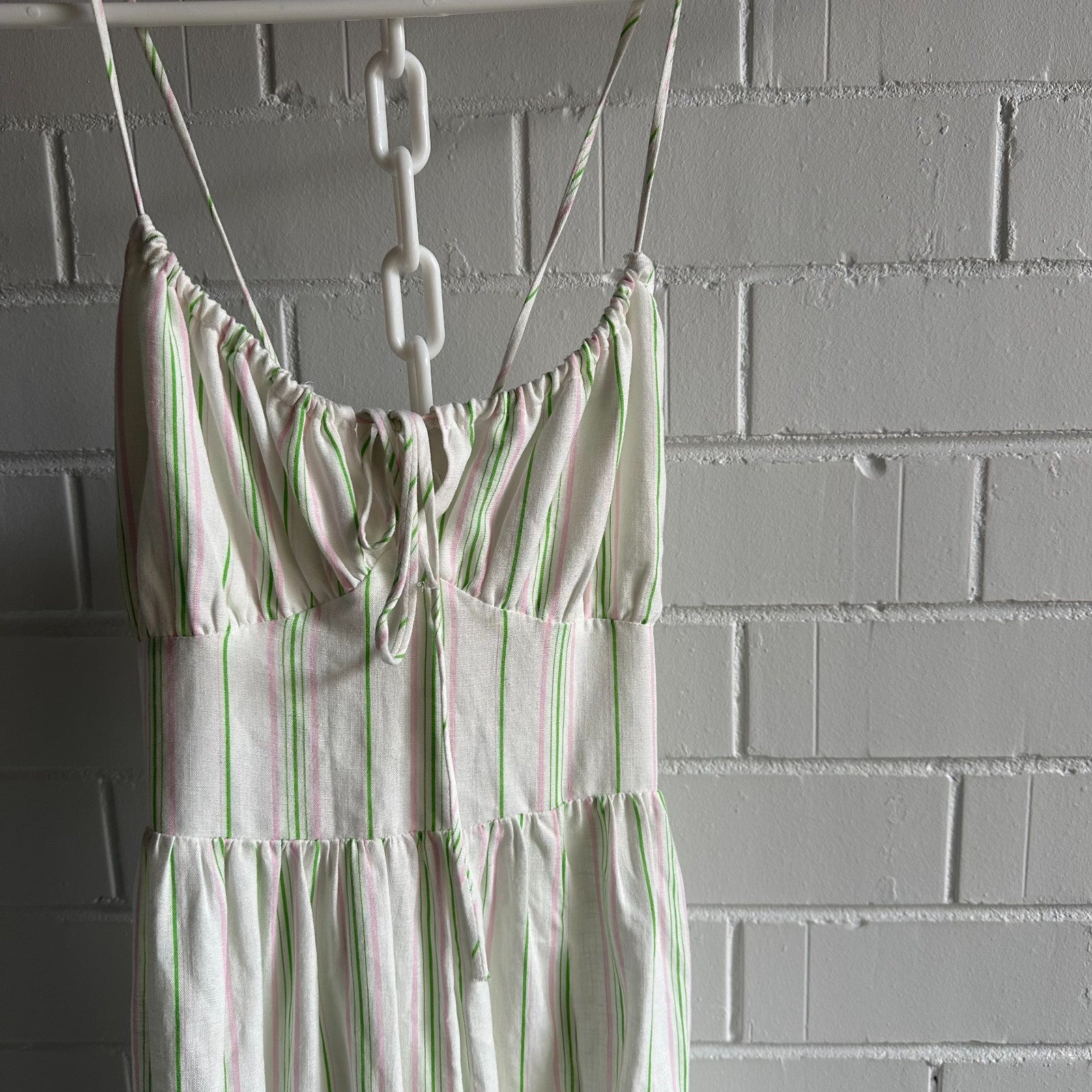 BERSHKA Stripe sundress Size S AU8 US4 Viscose Linen strappy cut out flirty