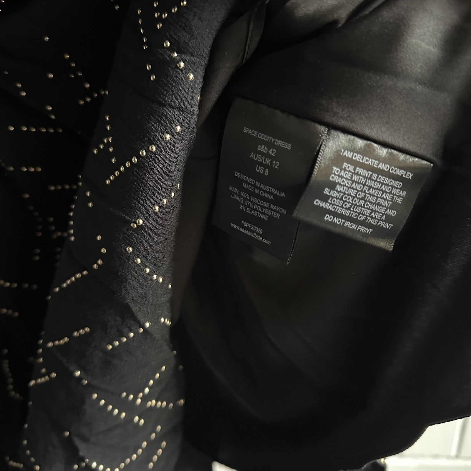 SASS & BIDE Space Oddity Long Sleeved Mini Dress AU12 Gold heatfix pattern