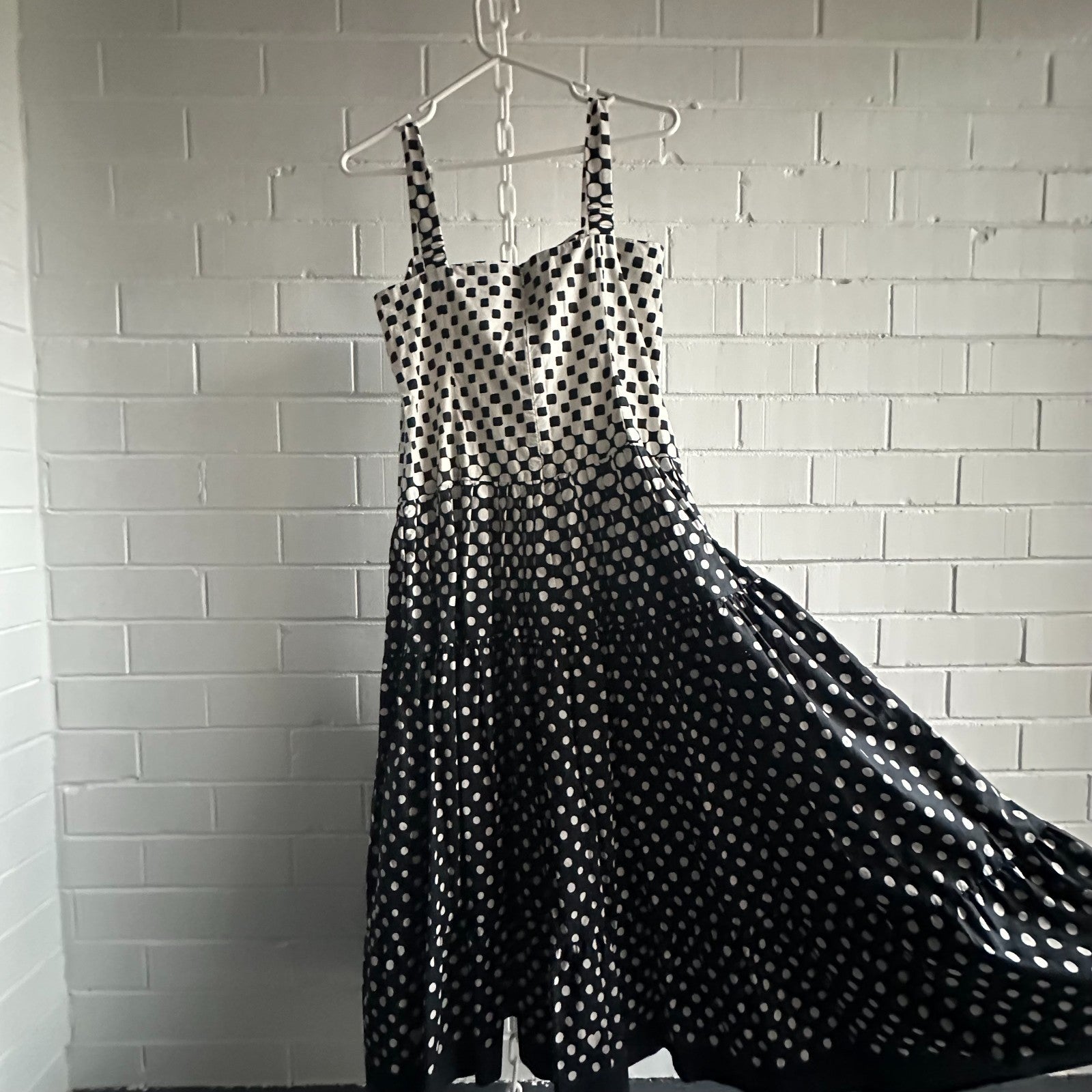 CARA CARA NYC Margarita Midi Dress AU14 US10 Monochromatic Cotton Polka dot