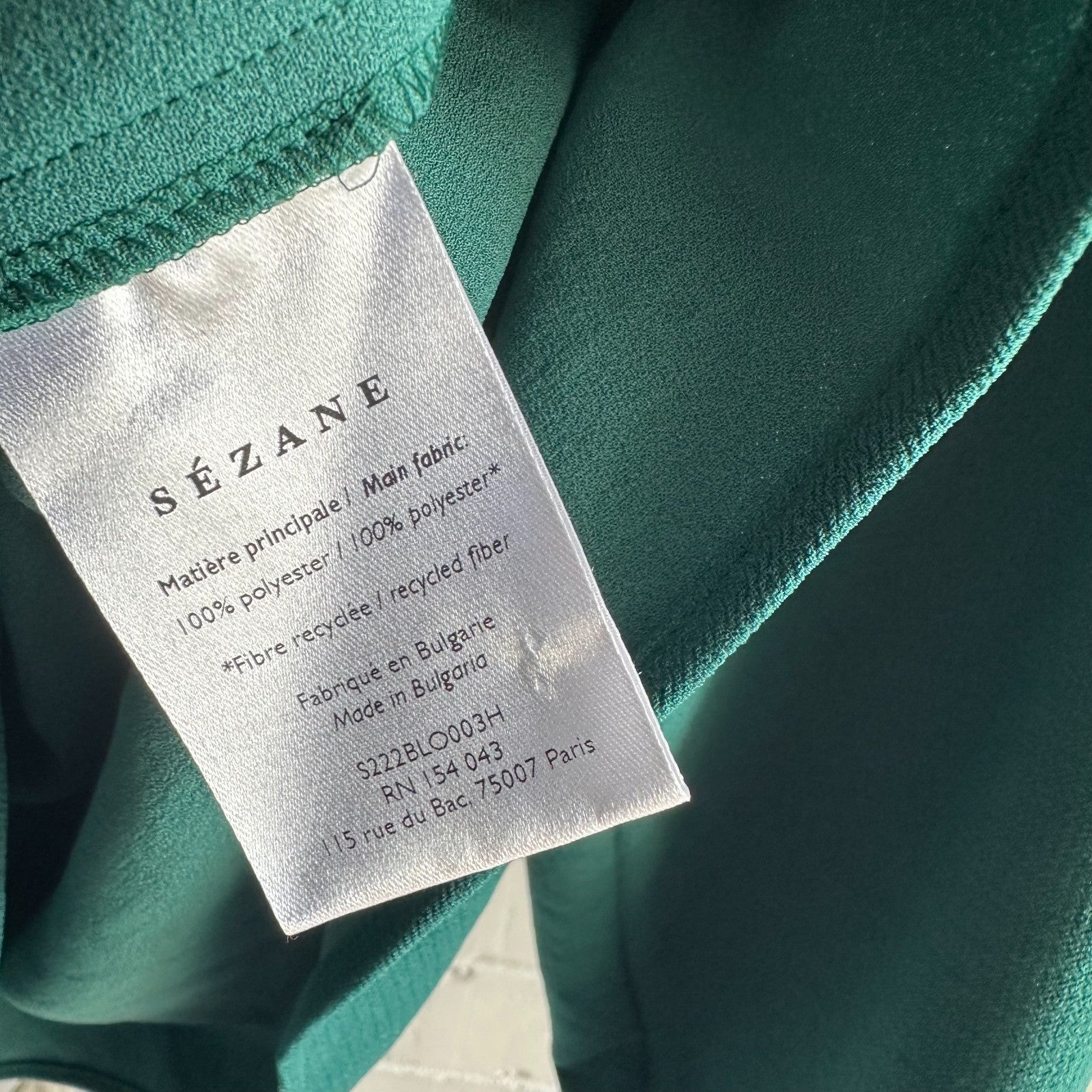 SEZANE Abelia Blouse Bottle Green EU38 AU10 Long Sleeved Draped BNWT