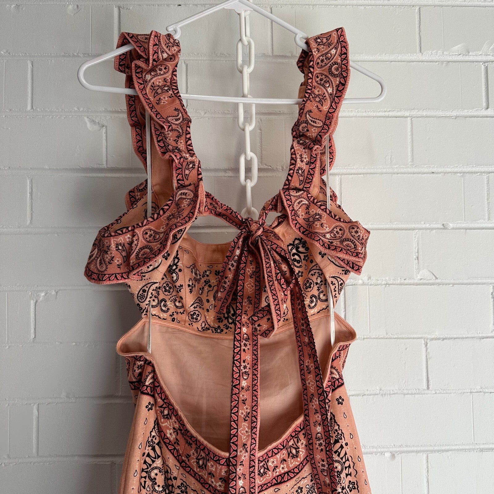 ZIMMERMANN Matchmaker Frilled Midi Dress Pink Bandana Sz 2 AU10 US6Linen