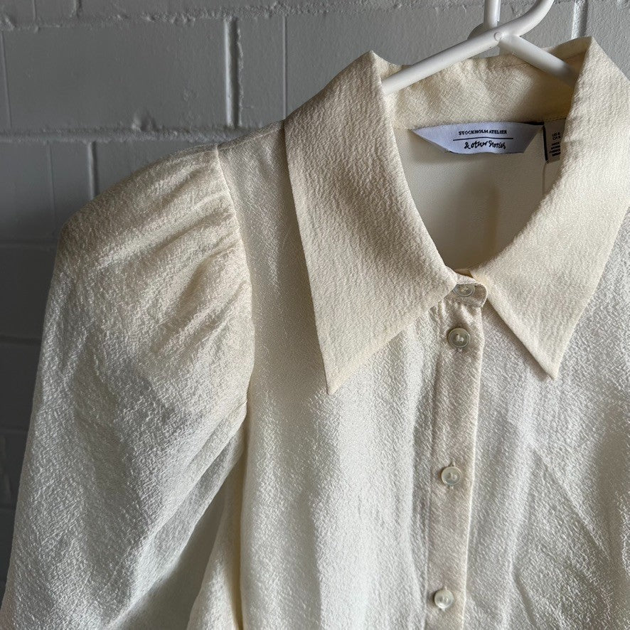 & OTHER STORIES Mirage Ivory Collared Blouse Shirt AU10 US6 Chic Long slv BNWT