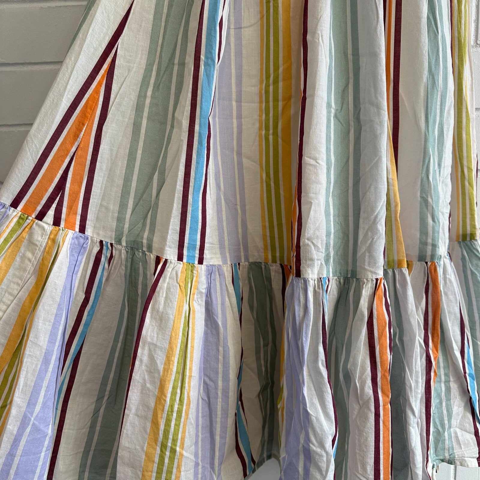 ALEMAIS Axum Tuck Front Midi Dress Size AU6 US2 Multi colour stripe Holiday