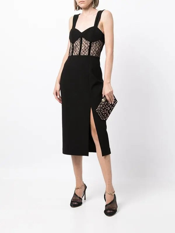 REBECCA VALLANCE Teigan Midi Dress AU10 US6 Bustier Naked look Black/Nude BNWT