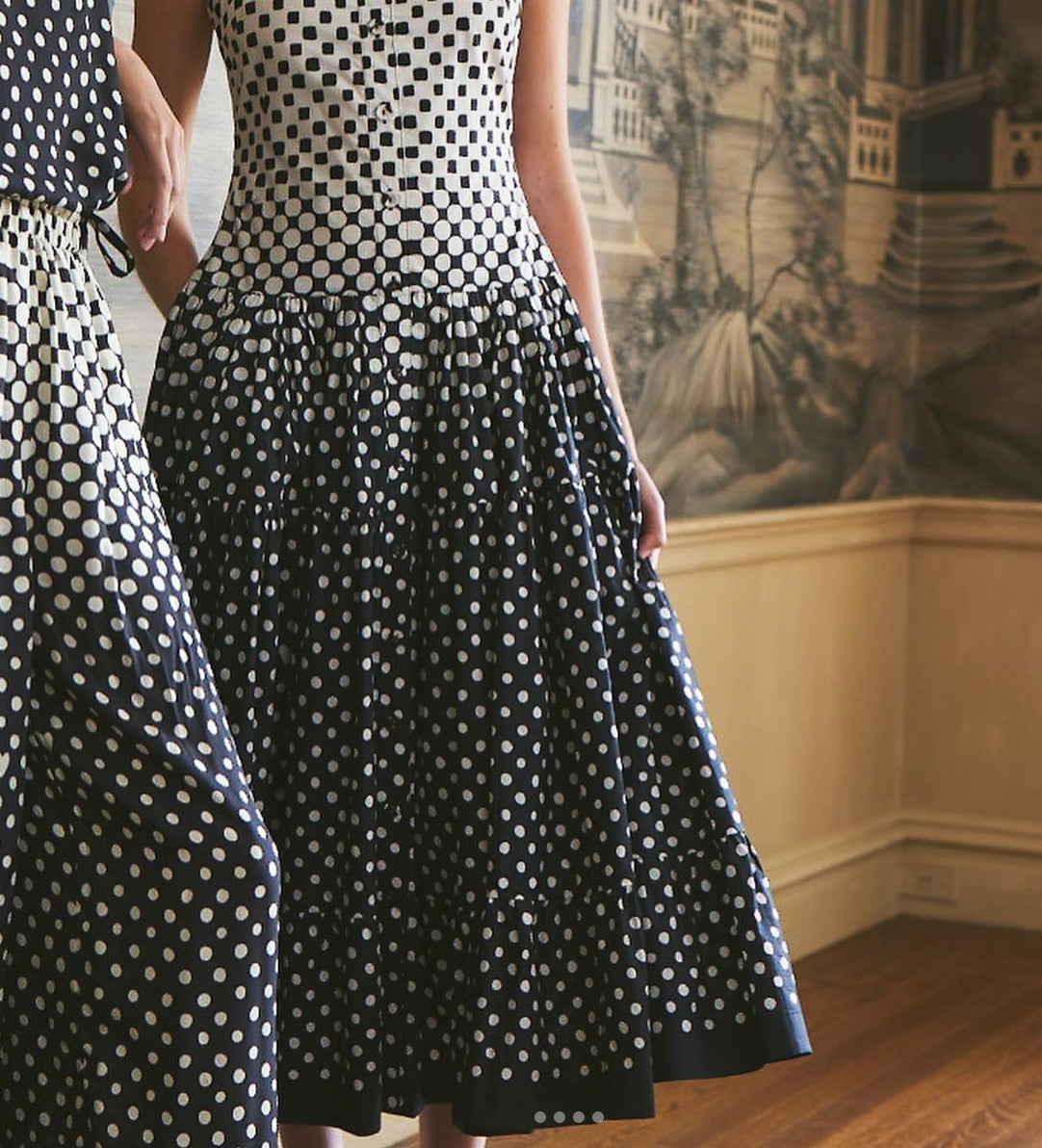 CARA CARA NYC Margarita Midi Dress AU14 US10 Monochromatic Cotton Polka dot