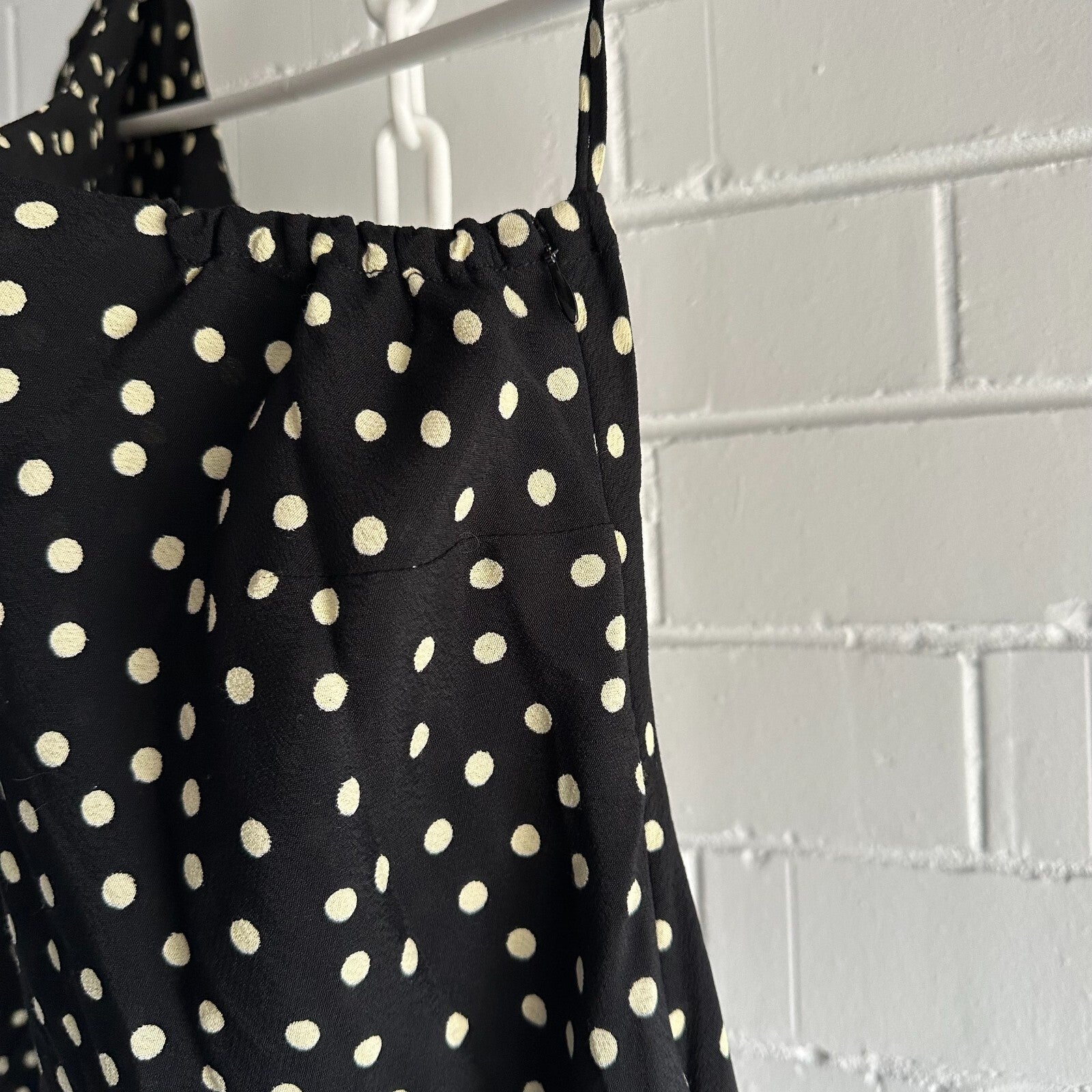 FAITHFULL THE BRAND Black and Cream Poka dot Tocha Maxi Dress AU14 US10 Assym