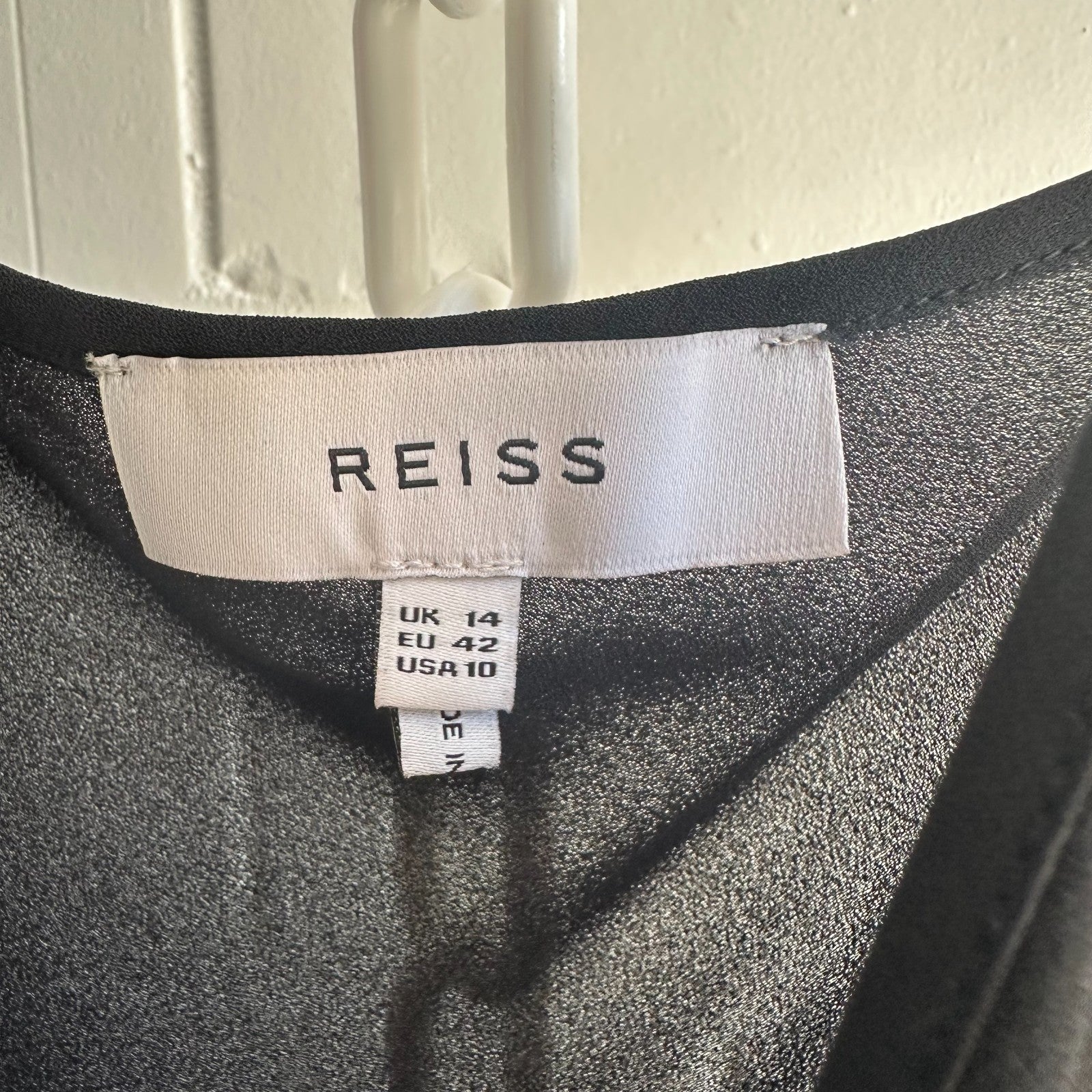 REISS Harriet Flippy Shirtdress, Black Chiffon Lace inserts Size AU14 US 10, LBD