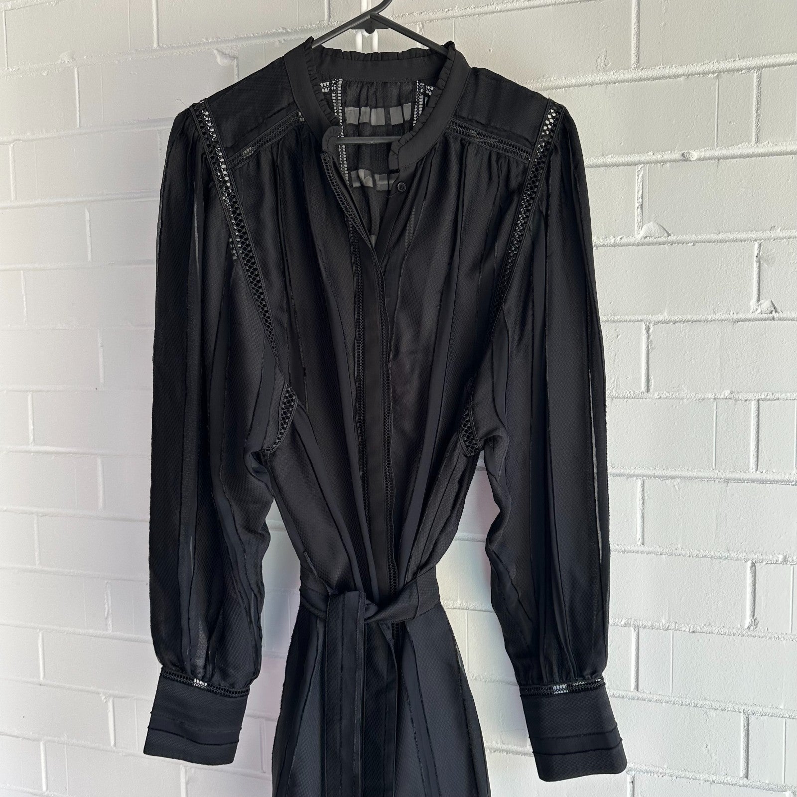 REISS Harriet Flippy Shirtdress, Black Chiffon Lace inserts Size AU14 US 10, LBD