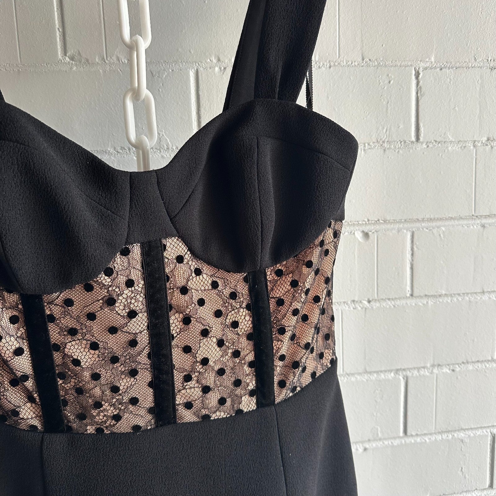 REBECCA VALLANCE Teigan Midi Dress AU10 US6 Bustier Naked look Black/Nude BNWT