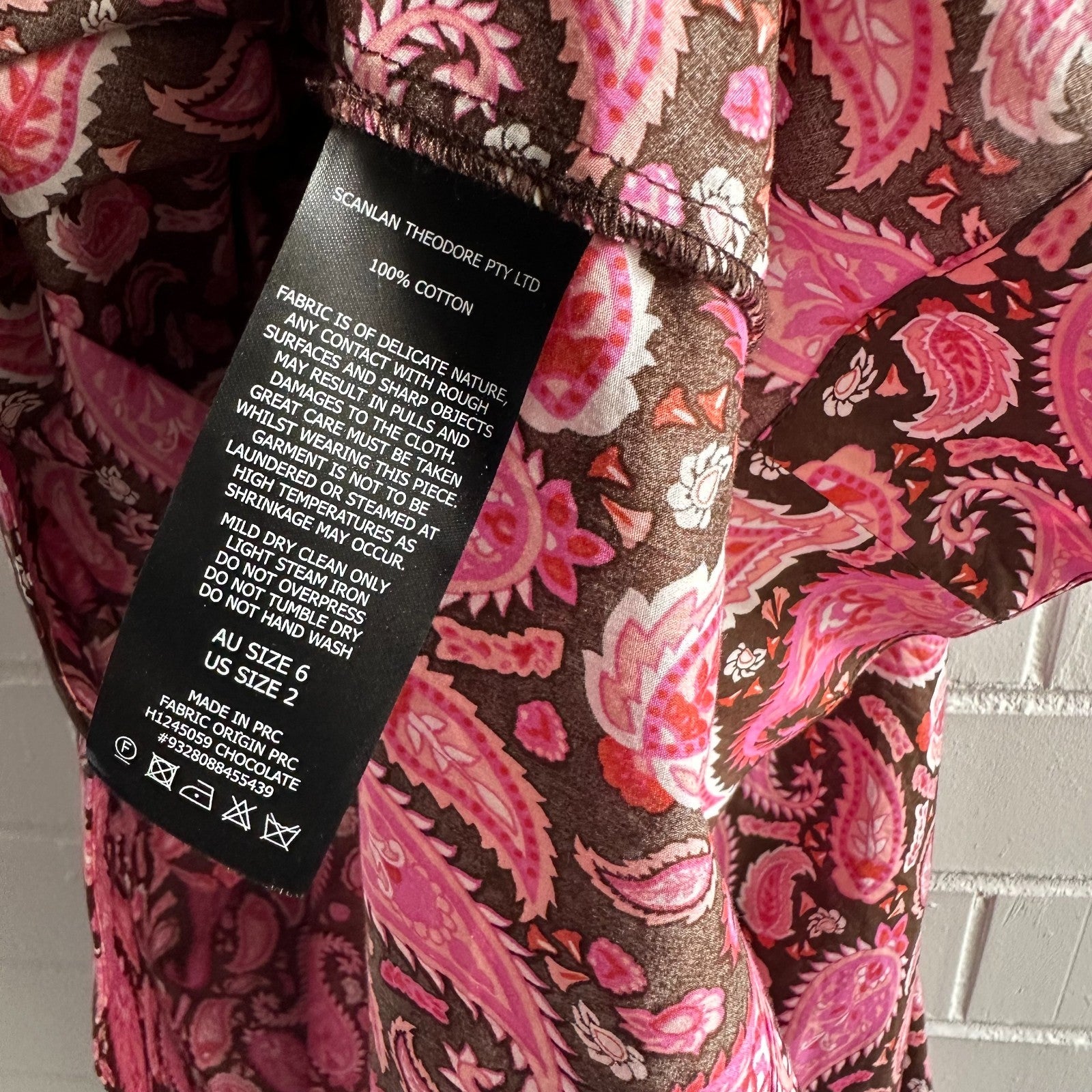 SCANLAN THEODORE Cotton Paisley Ring Dress AU6 US2 Vacation Maxi choc pink