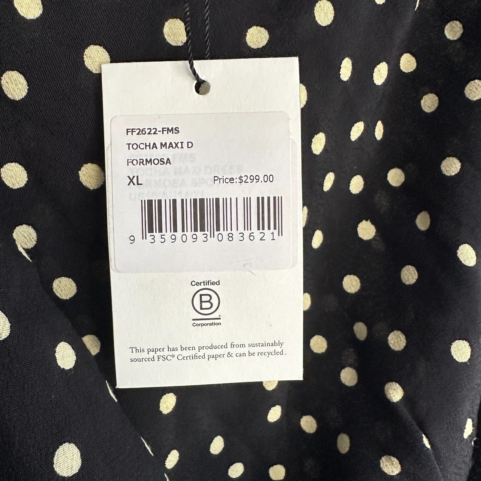 FAITHFULL THE BRAND Black and Cream Poka dot Tocha Maxi Dress AU14 US10 Assym