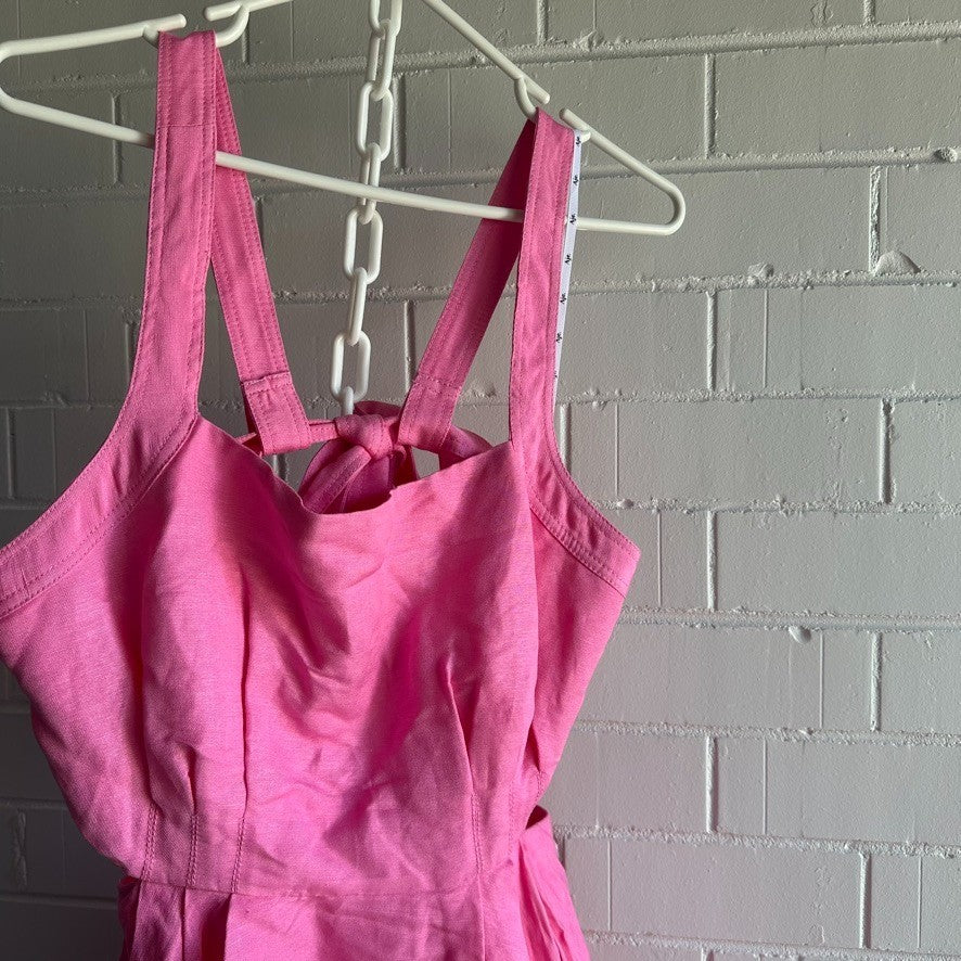 AJE Clara Tie Back Linen Blend Mini Dress AU16 Protea Pink