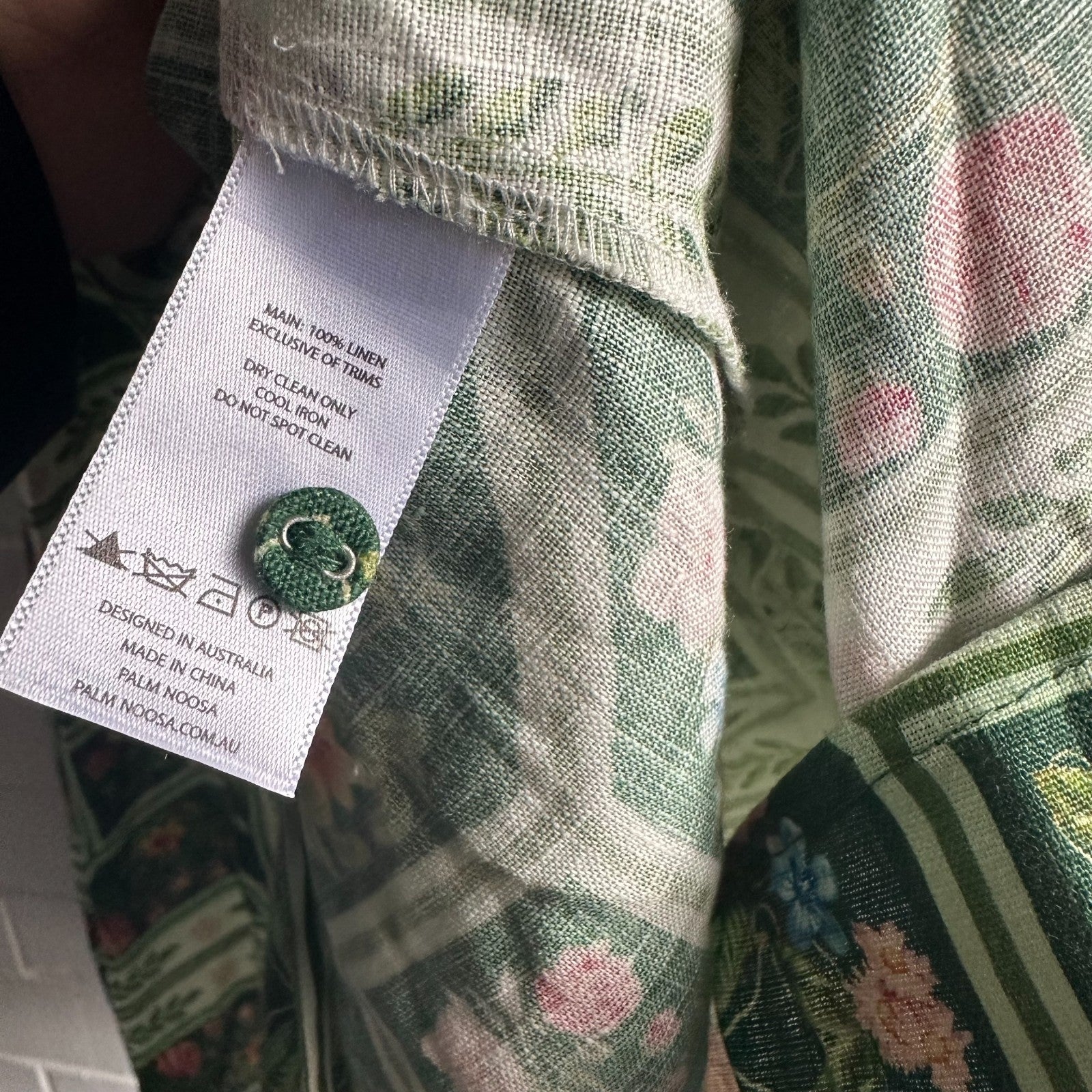PALM NOOSA Noddy Linen Maxi Dress Size AU8 US4 Flora tiles