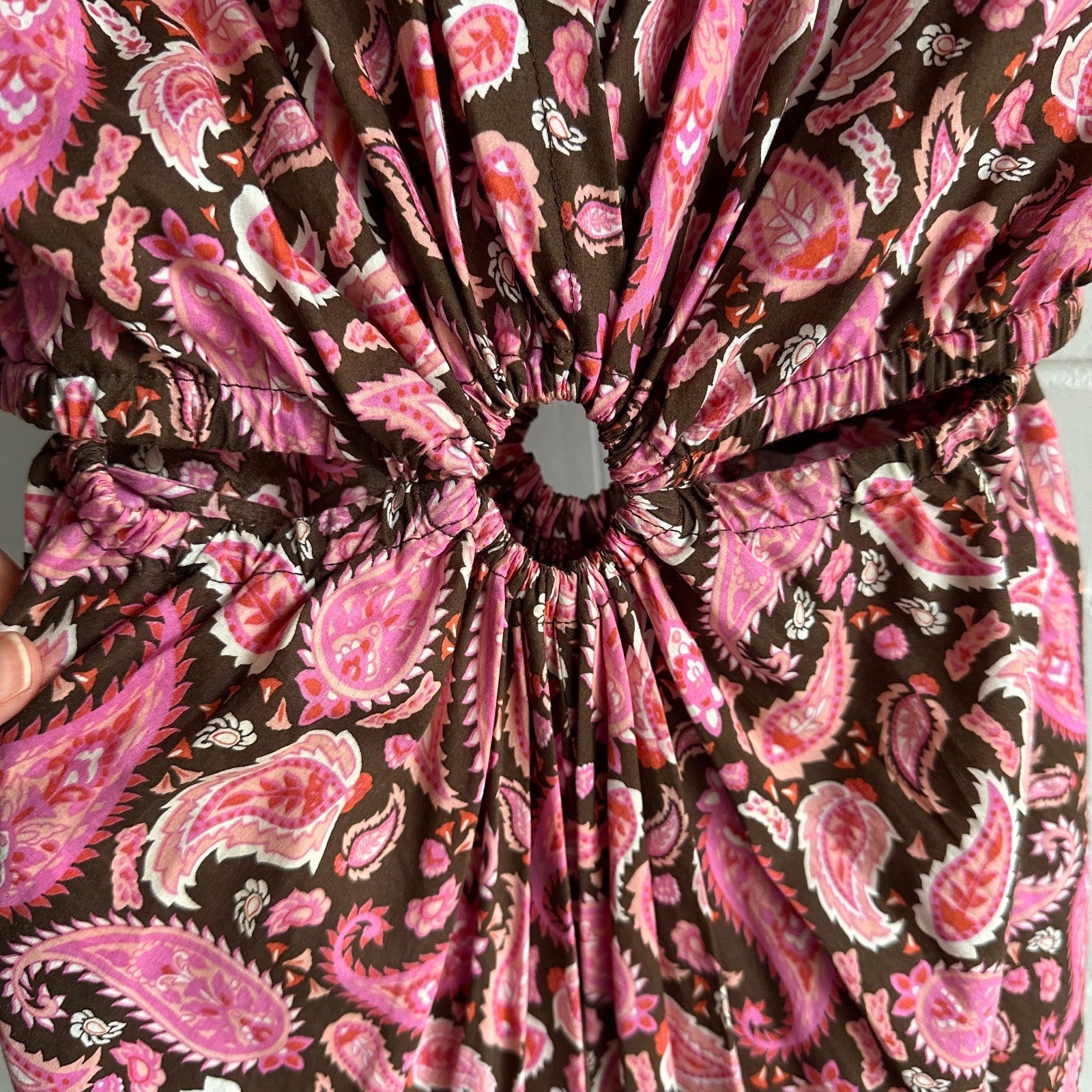 SCANLAN THEODORE Cotton Paisley Ring Dress AU6 US2 Vacation Maxi choc pink
