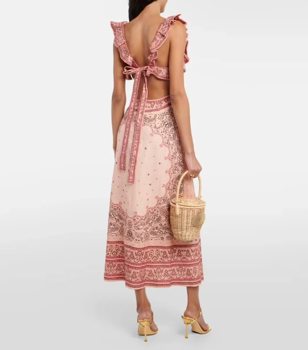 ZIMMERMANN Matchmaker Frilled Midi Dress Pink Bandana Sz 2 AU10 US6Linen