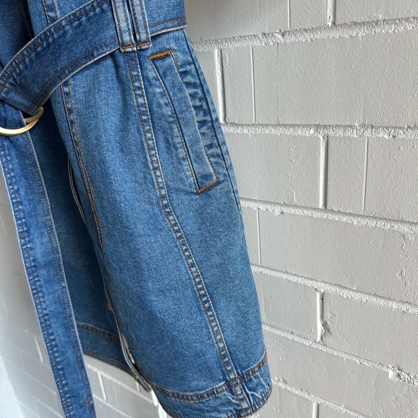 AJE Adriana Puff Sleeve Denim Mini Shirt Dress AU8 90's Blue