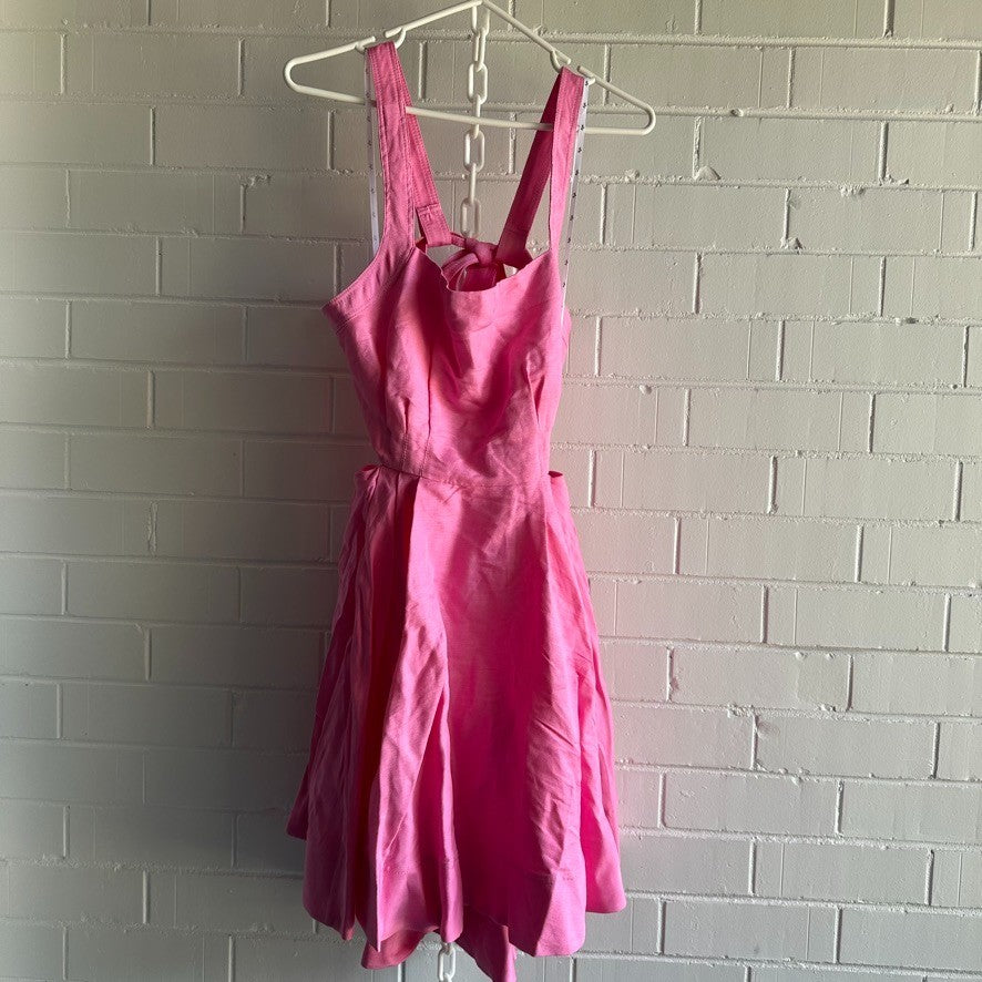 AJE Clara Tie Back Linen Blend Mini Dress AU16 Protea Pink
