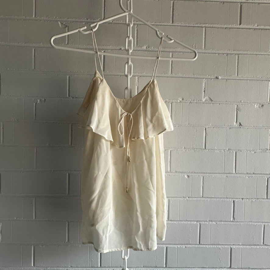 ZIMMERMANN Flounce Neck Cami AU 0, UK8 Pearl Ivory Silk BNWT