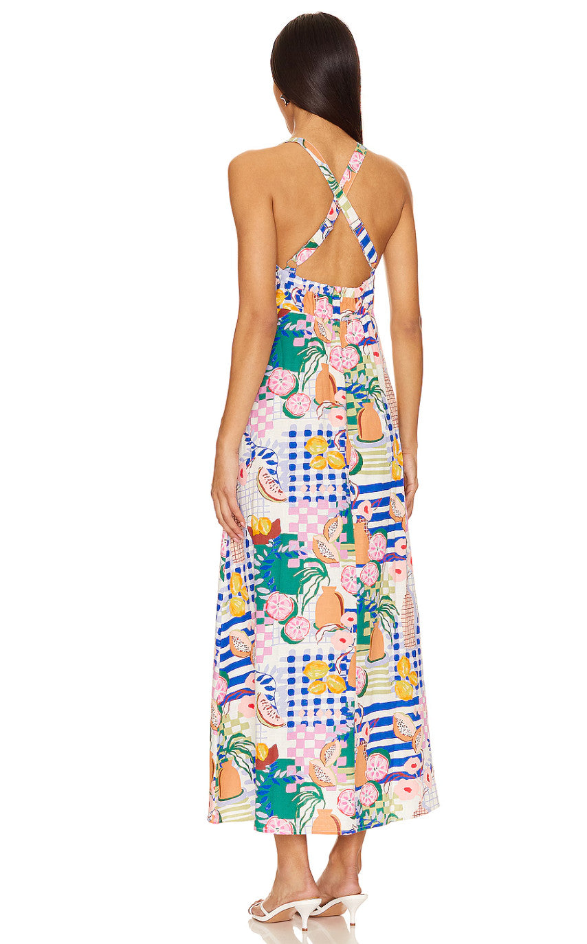 MINKPINK Al Fresco Midi Dress Size XL AU14 Resort Print Cotton Blend