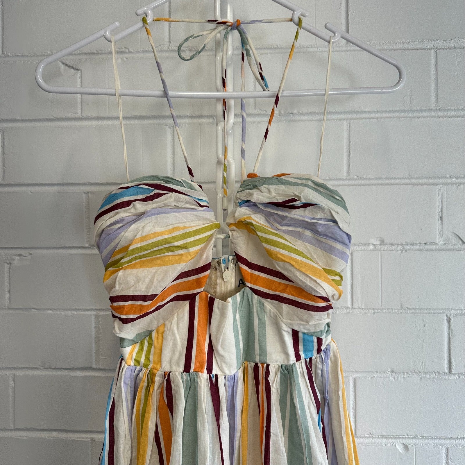 ALEMAIS Axum Tuck Front Midi Dress Size AU6 US2 Multi colour stripe Holiday