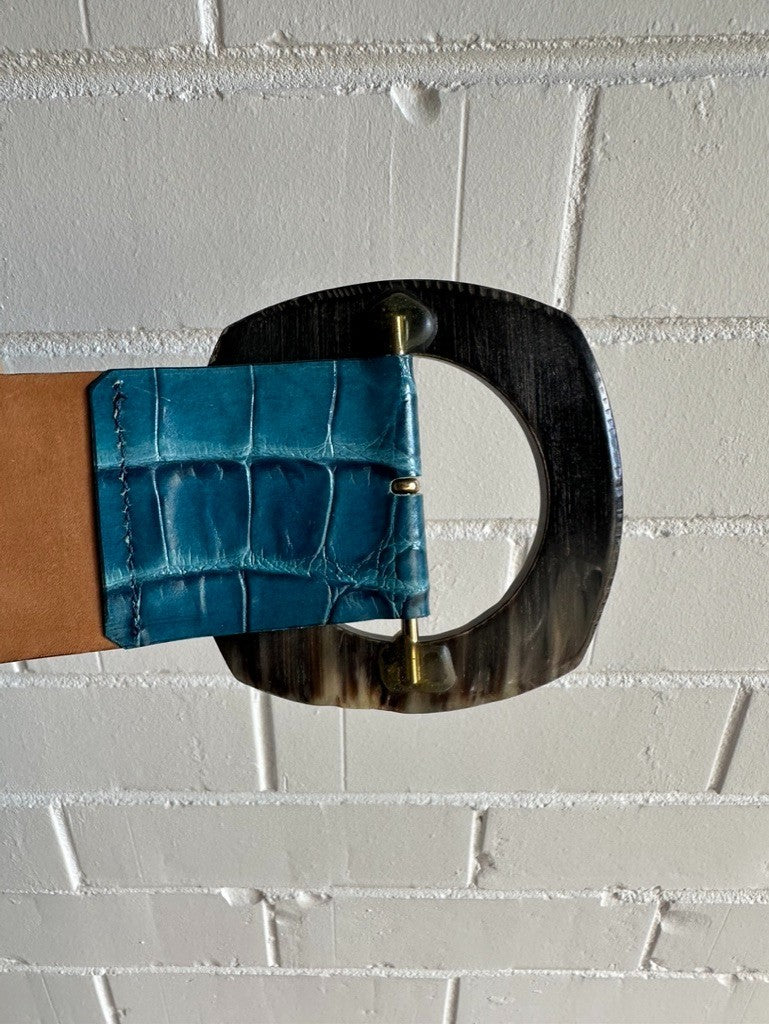 MAX MARA Atelier Leather Belt Made in Italy Size M Teal Statement