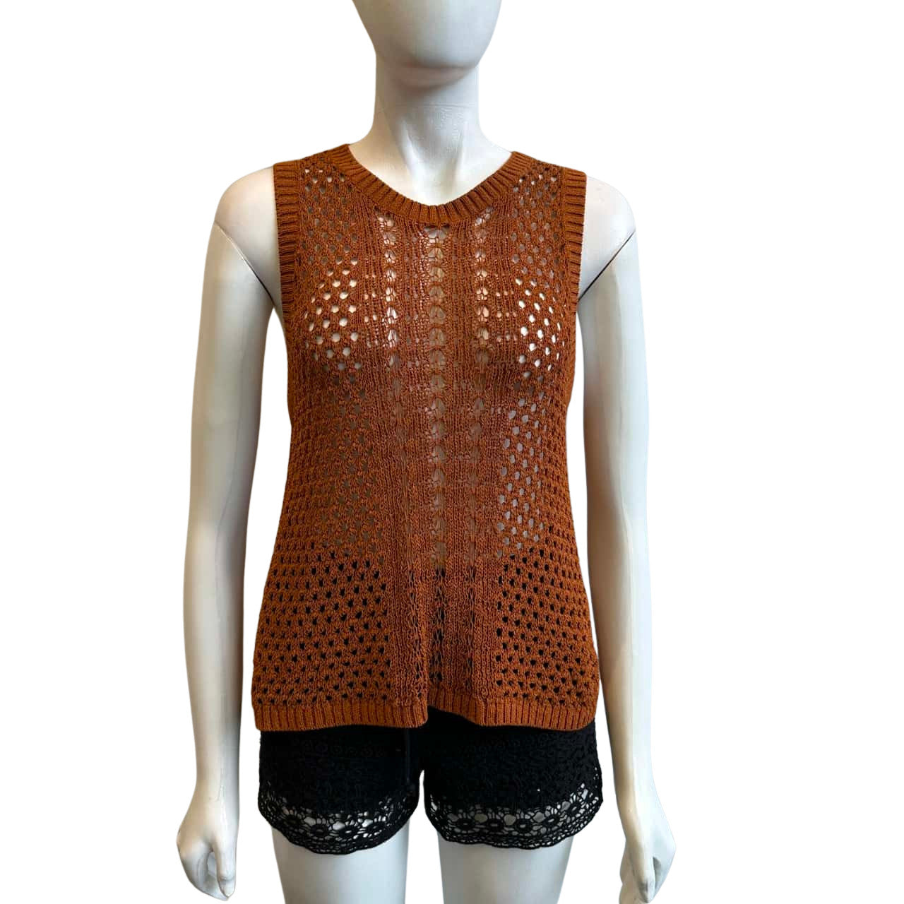 SASS & BIDE "Dig it" Crochet Knit Top & Midi Skirt SET- Tabacco XXS BNWT