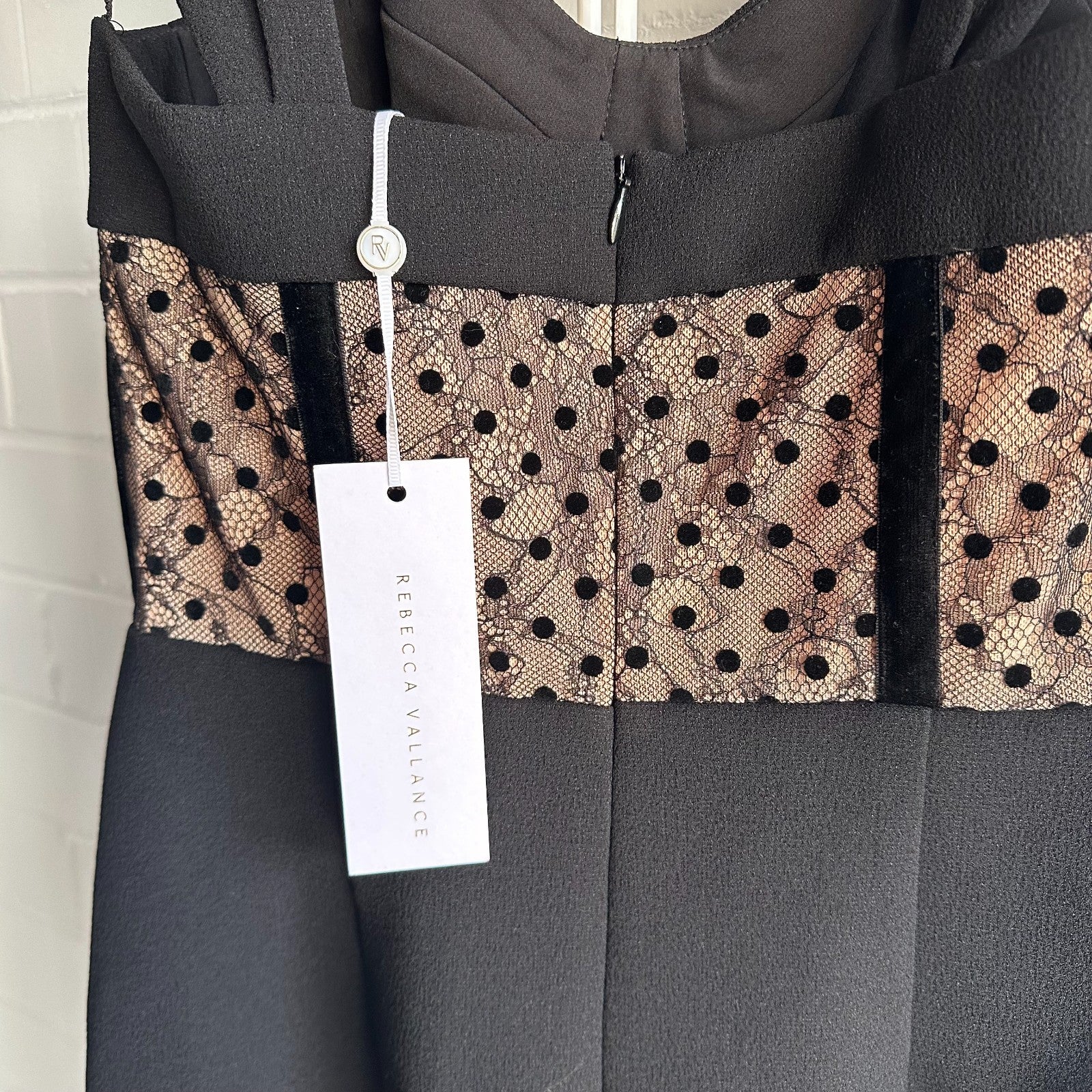 REBECCA VALLANCE Teigan Midi Dress AU10 US6 Bustier Naked look Black/Nude BNWT